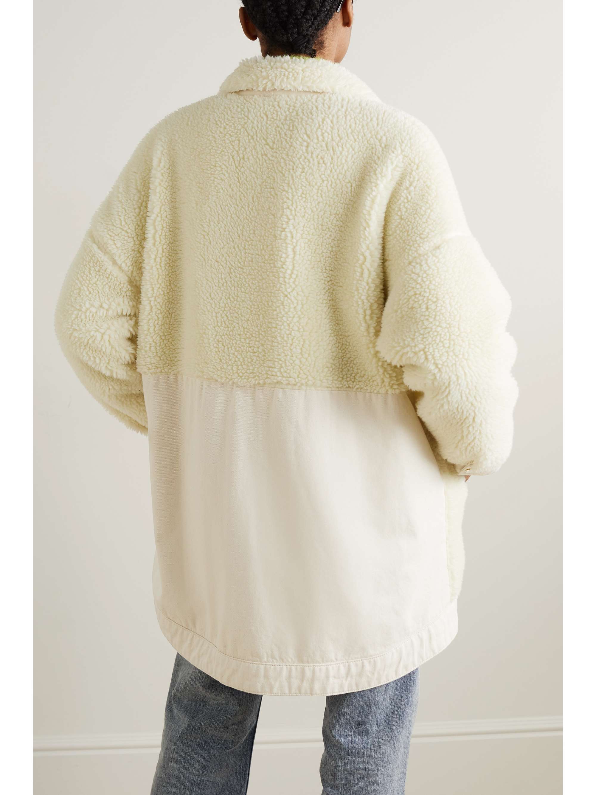 MOTHER OF PEARL + NET SUSTAIN oversized recycled denim-trimmed organic cotton-fleece jacket