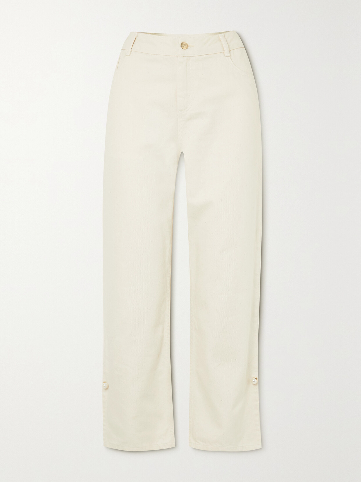 Mother Of Pearl + Net Sustain Rita Faux Pearl-embellished Organic Jeans In Ecru