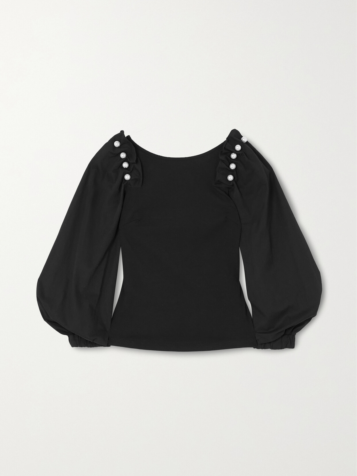 Mother of Pearl - Agnes Faux Pearl-embellished Stretch-cotton Jersey Top - Black