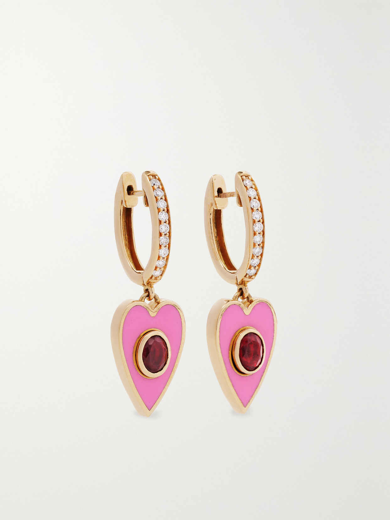 Salama Khalfan - Calliope Heart 18-karat Gold, Enamel, Opal And Diamond Hoop Earrings - one size