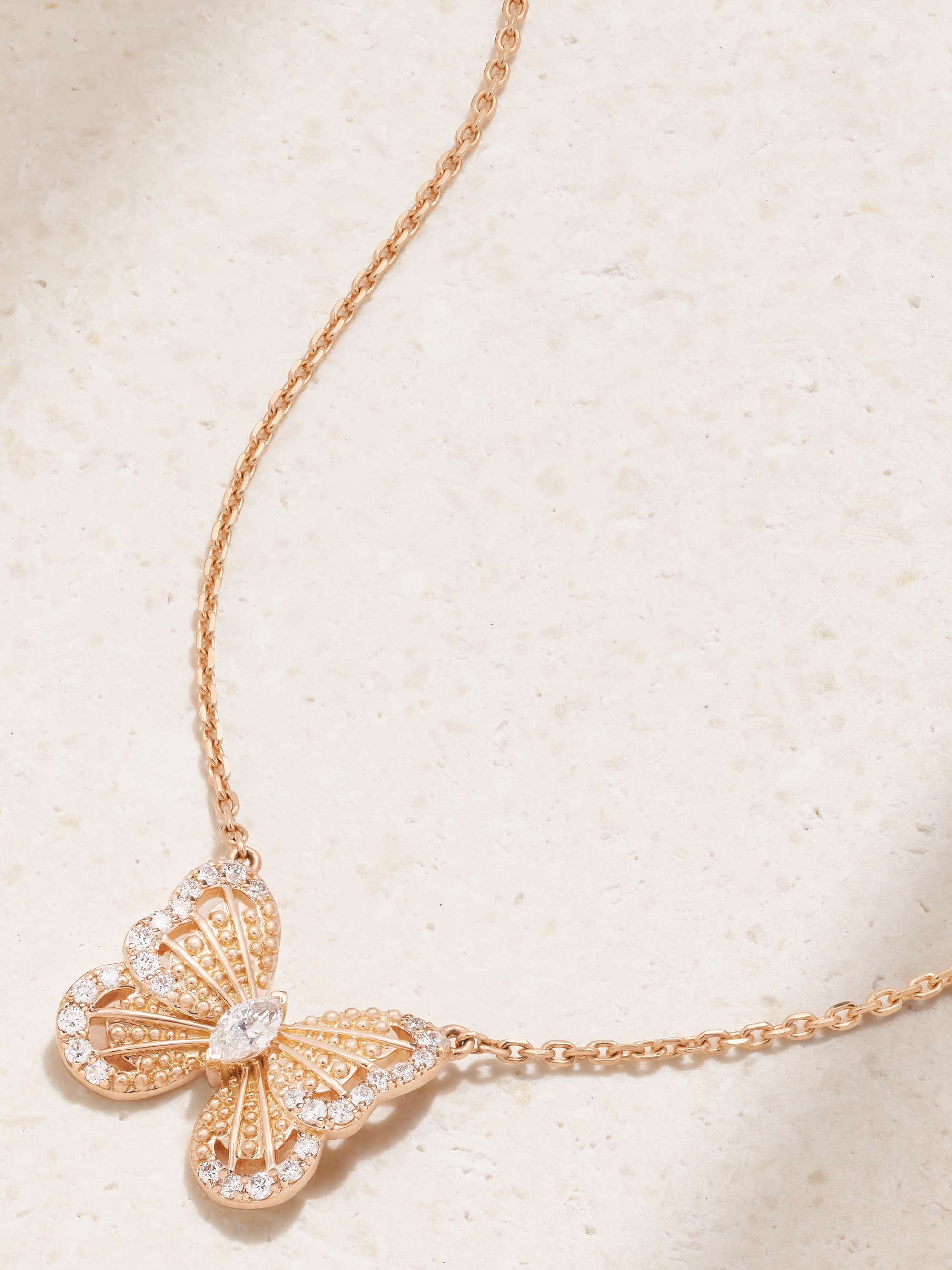 DE BEERS Portraits of Nature Butterfly 18-karat rose gold diamond necklace