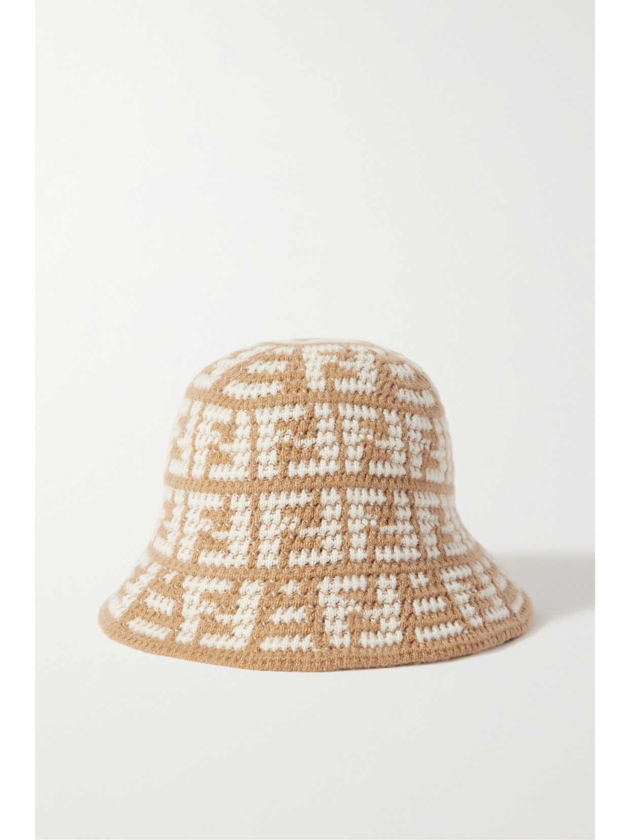 Fendi - Crochet-knit Cashmere-blend Jacquard Bucket Hat - Neutrals