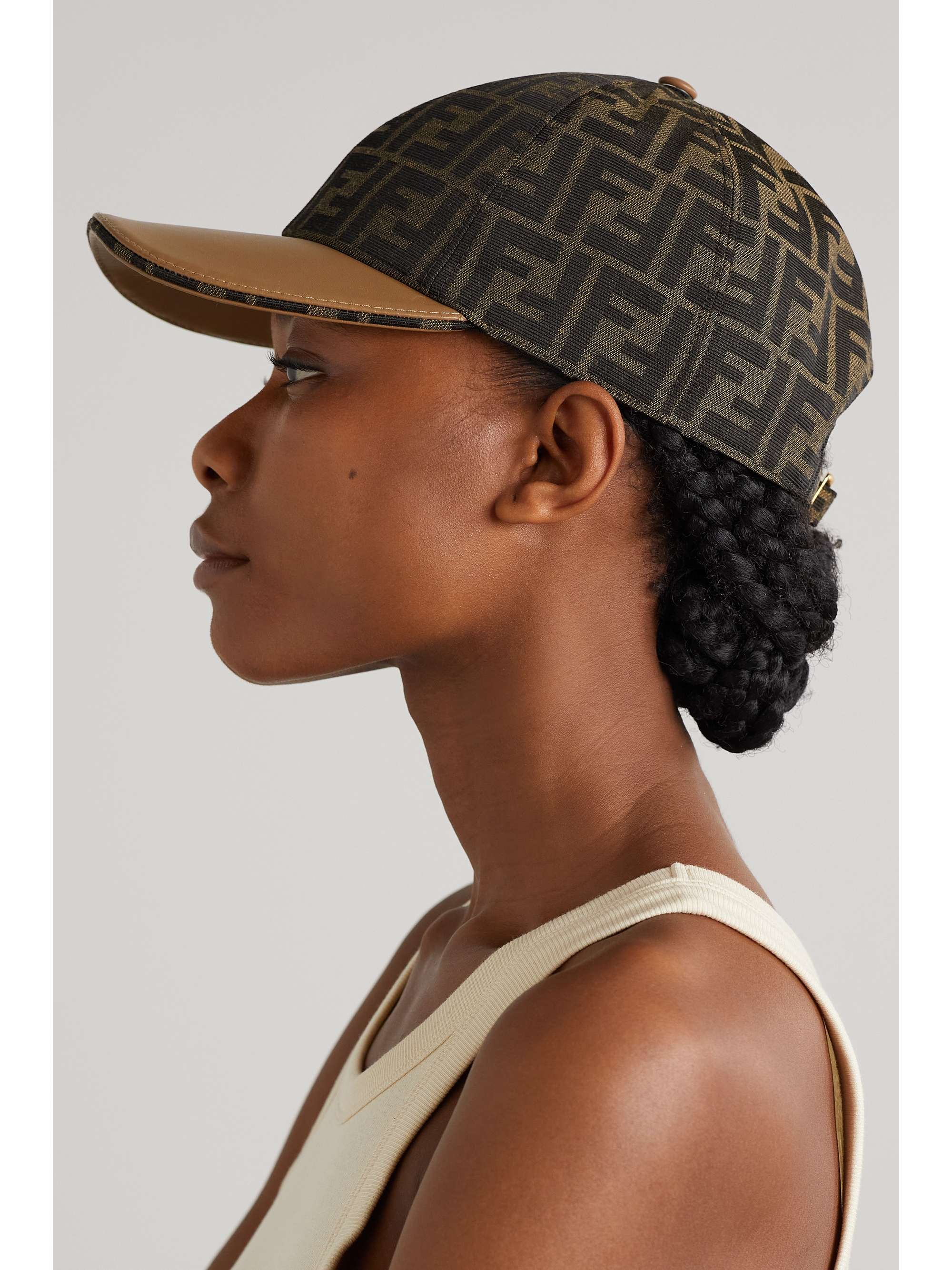 FENDI Leather-trimmed canvas-jacquard baseball cap