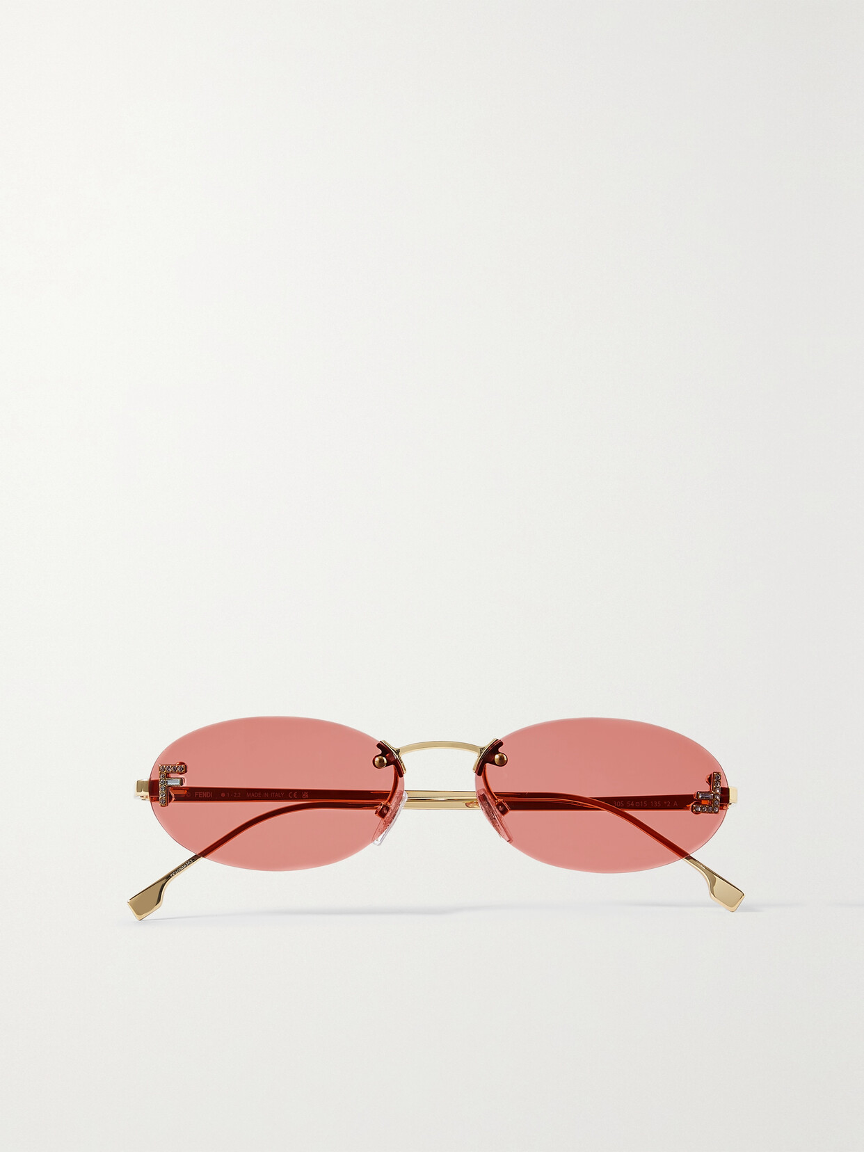 Fendi - Oval-frame Crystal-embellished Gold-tone Sunglasses - Pink