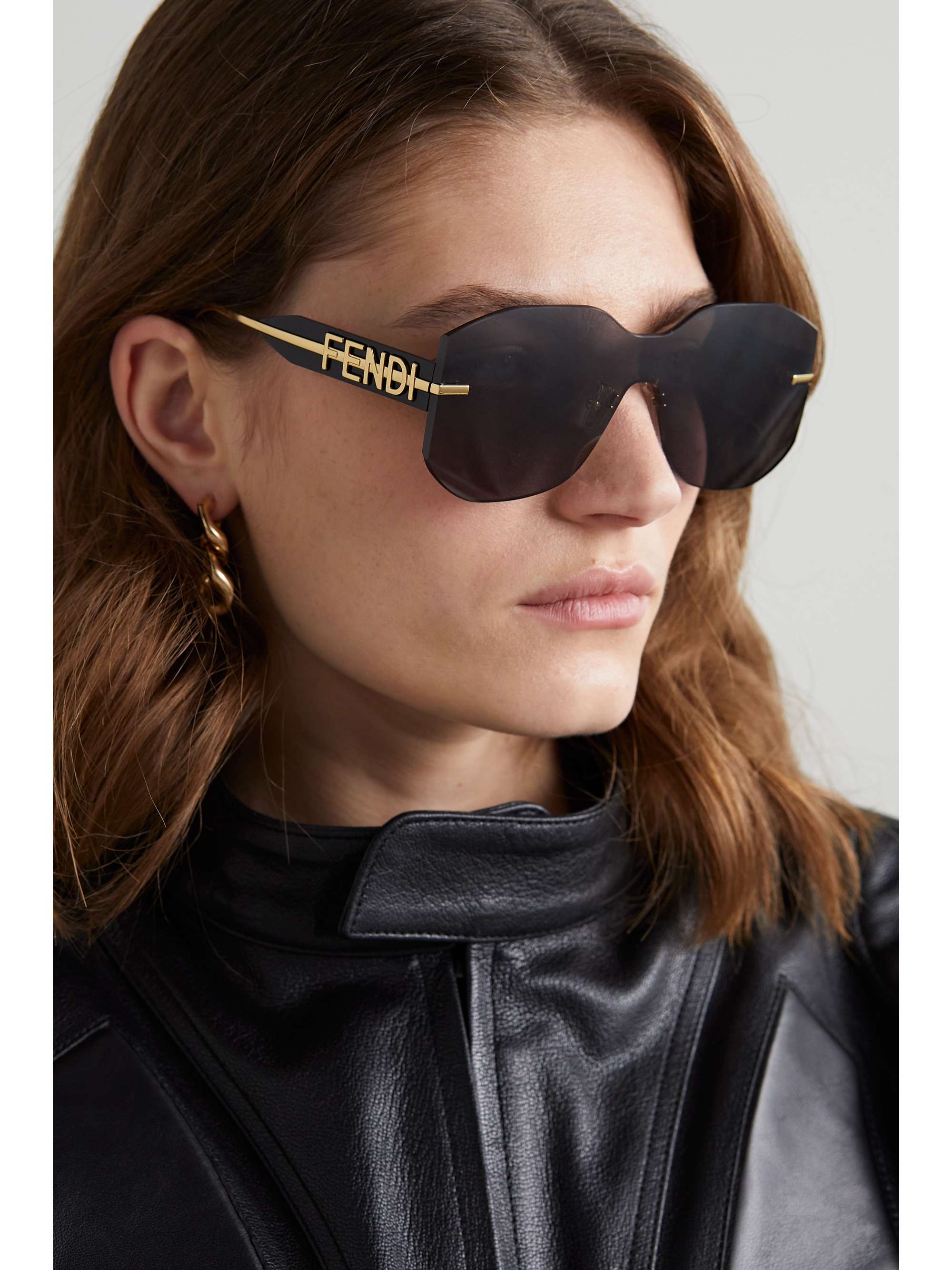 FENDI EYEWEAR Oversized aviator-style acetate and gold-tone sunglasses
