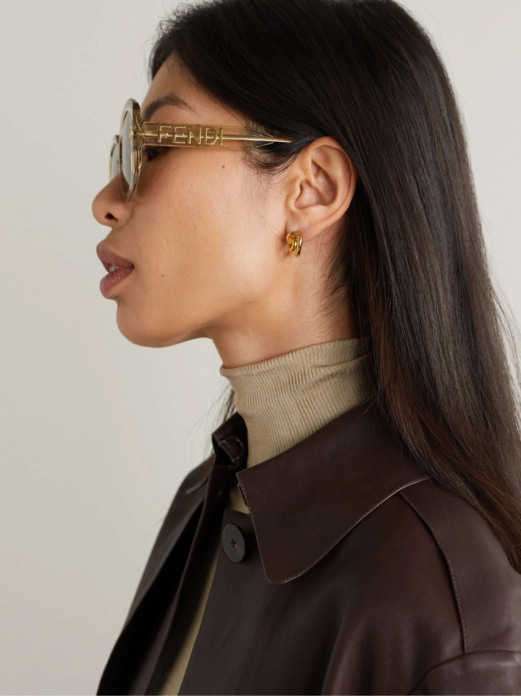 FENDI EYEWEAR Oversized square-frame acetate and gold-tone sunglasses