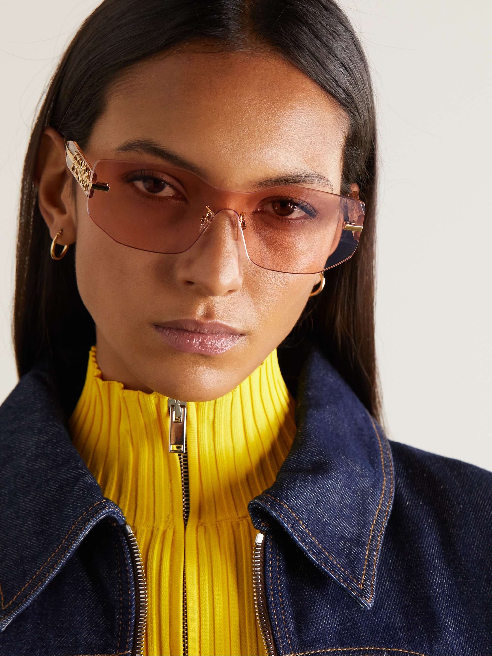 Gold Fendigraphy squareframe frameless acetate and goldtone