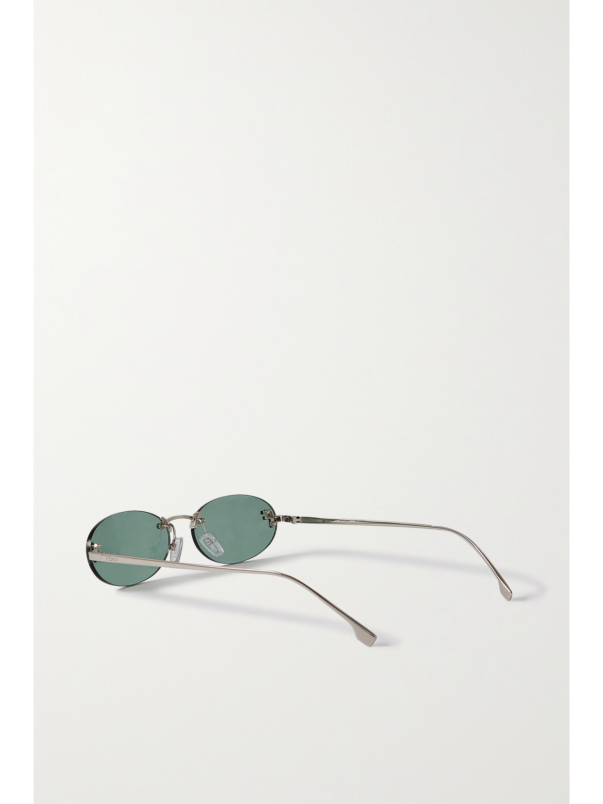 Fendi Oval-frame Crystal-embellished Silver-tone Sunglasses In Green