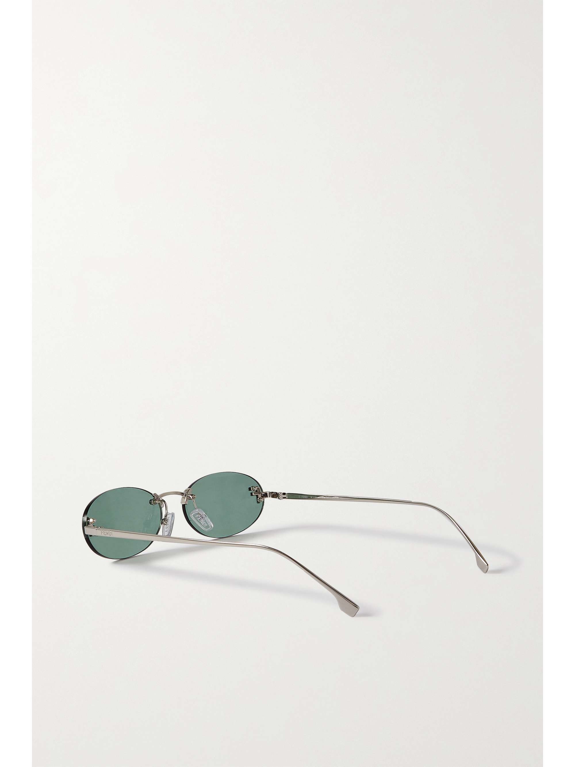 FENDI EYEWEAR Oval-frame crystal-embellished silver-tone sunglasses