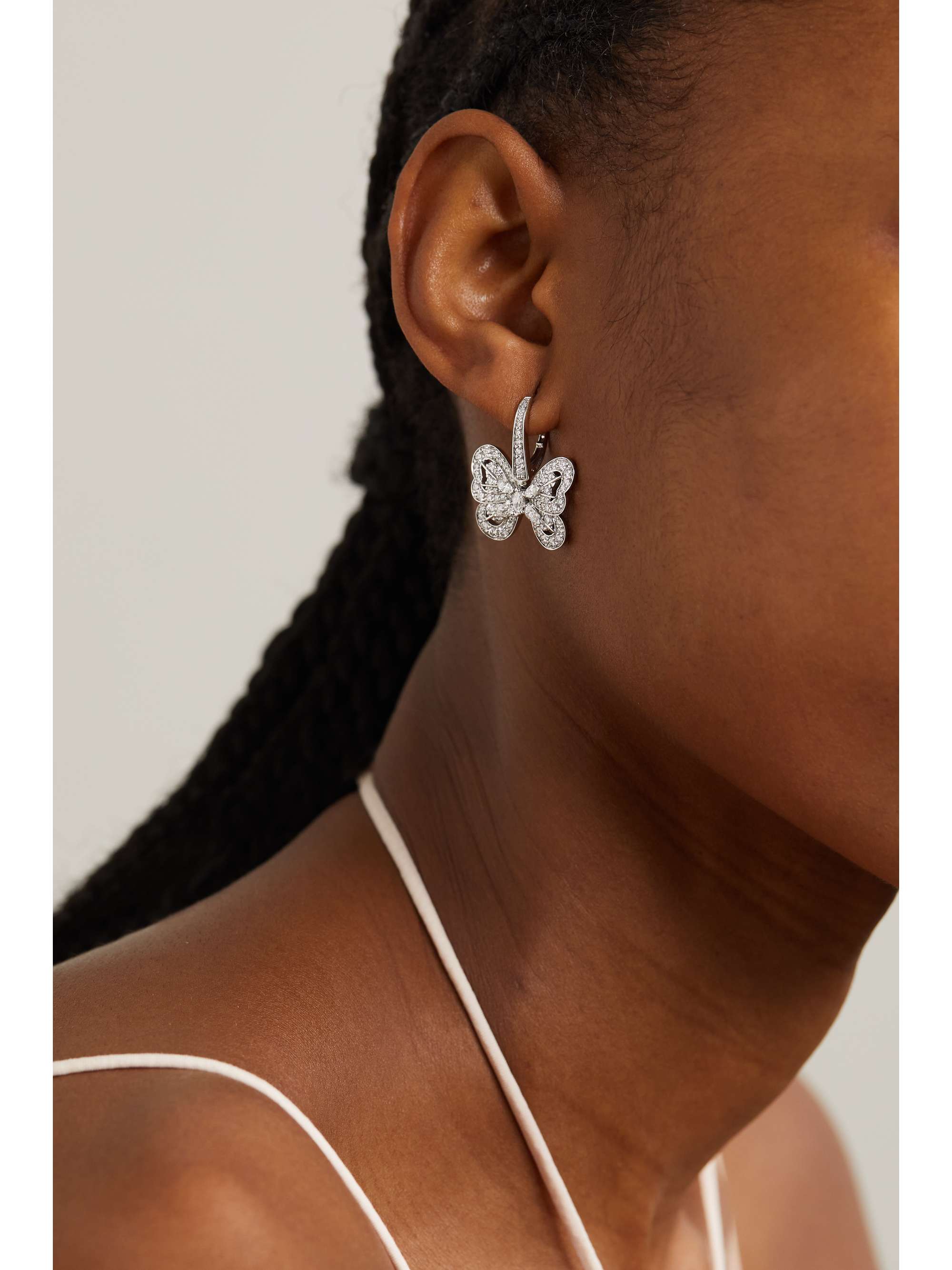 DE BEERS Portraits of Nature Butterfly 18-karat white gold diamond earrings