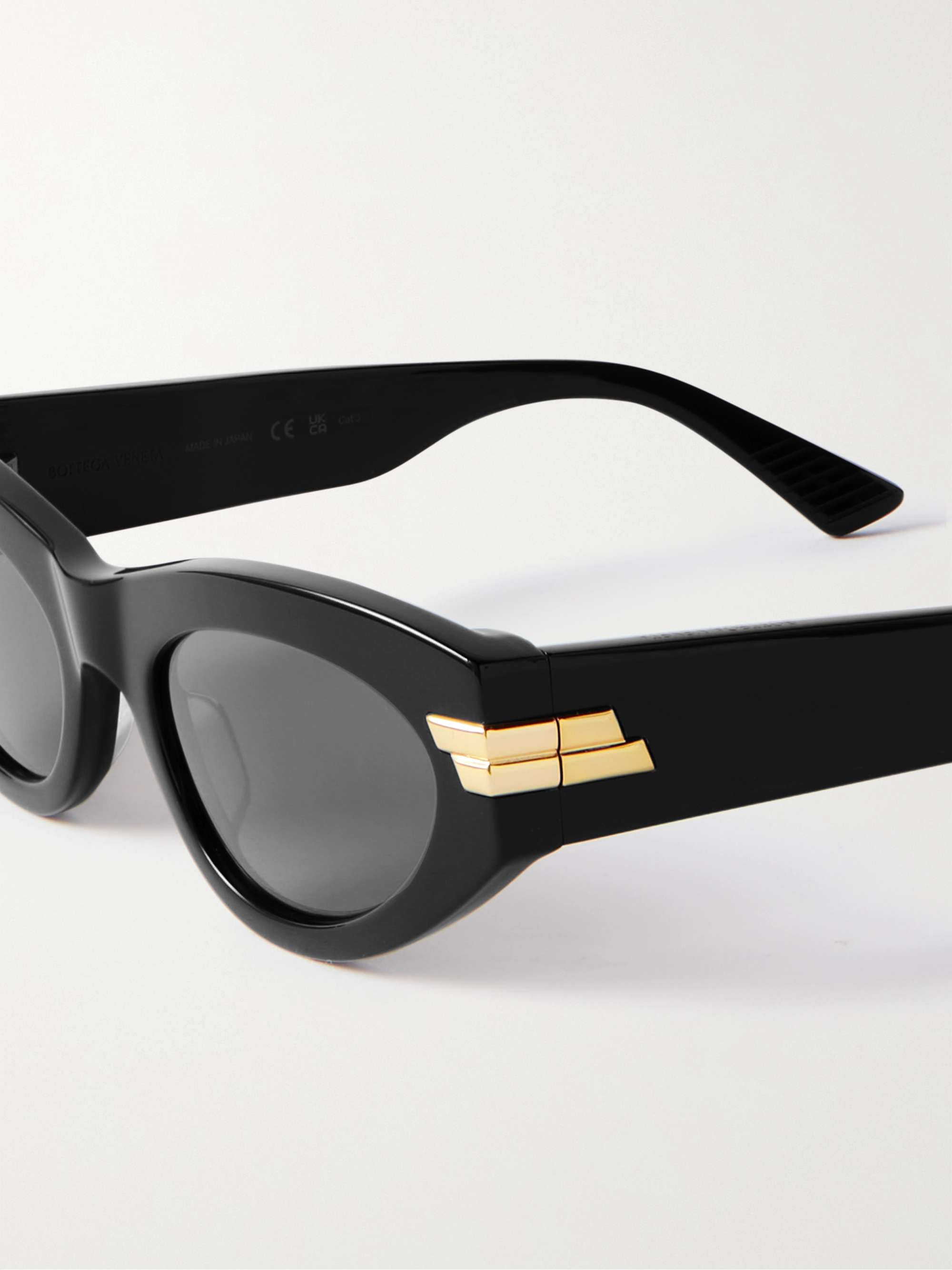BOTTEGA VENETA EYEWEAR Triangle cat-eye acetate and gold-tone sunglasses