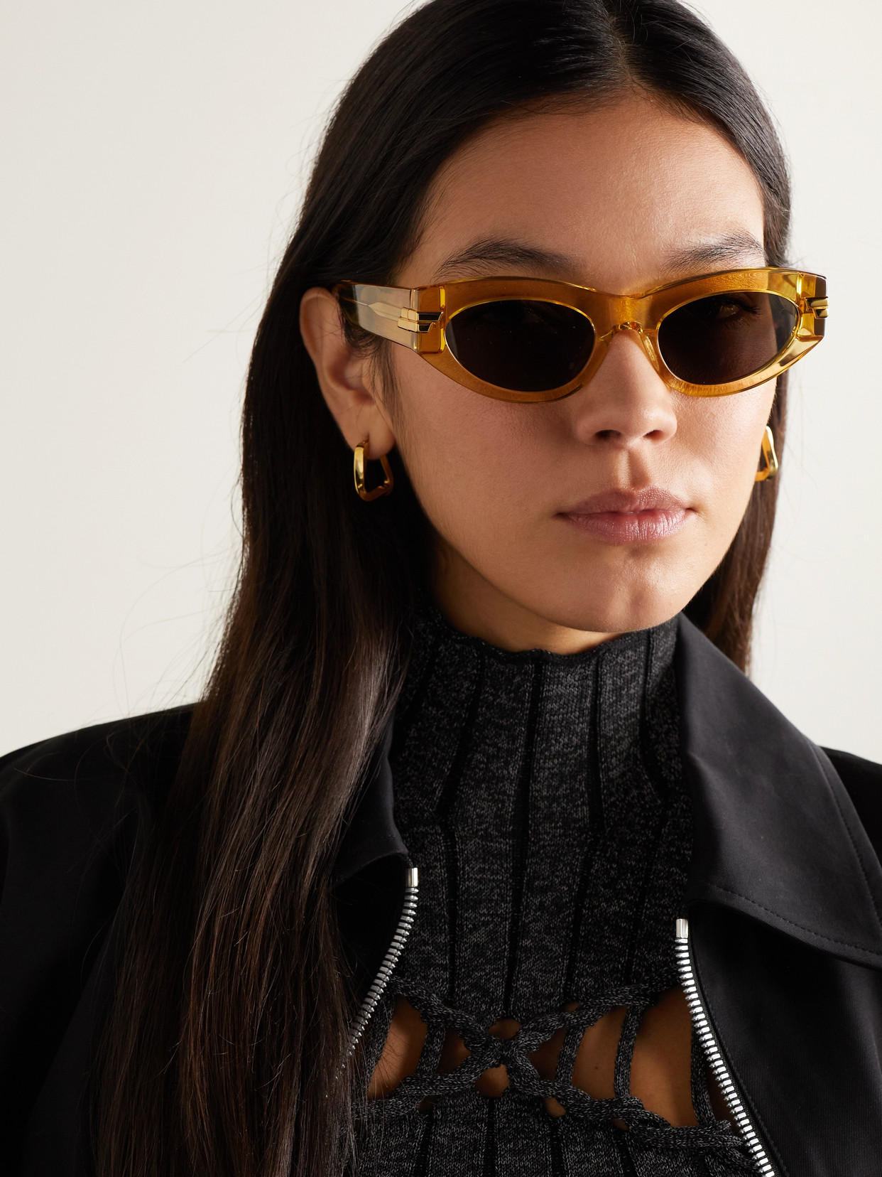 Shop Bottega Veneta Original Cat-eye Acetate And Gold-tone Sunglasses In Yellow