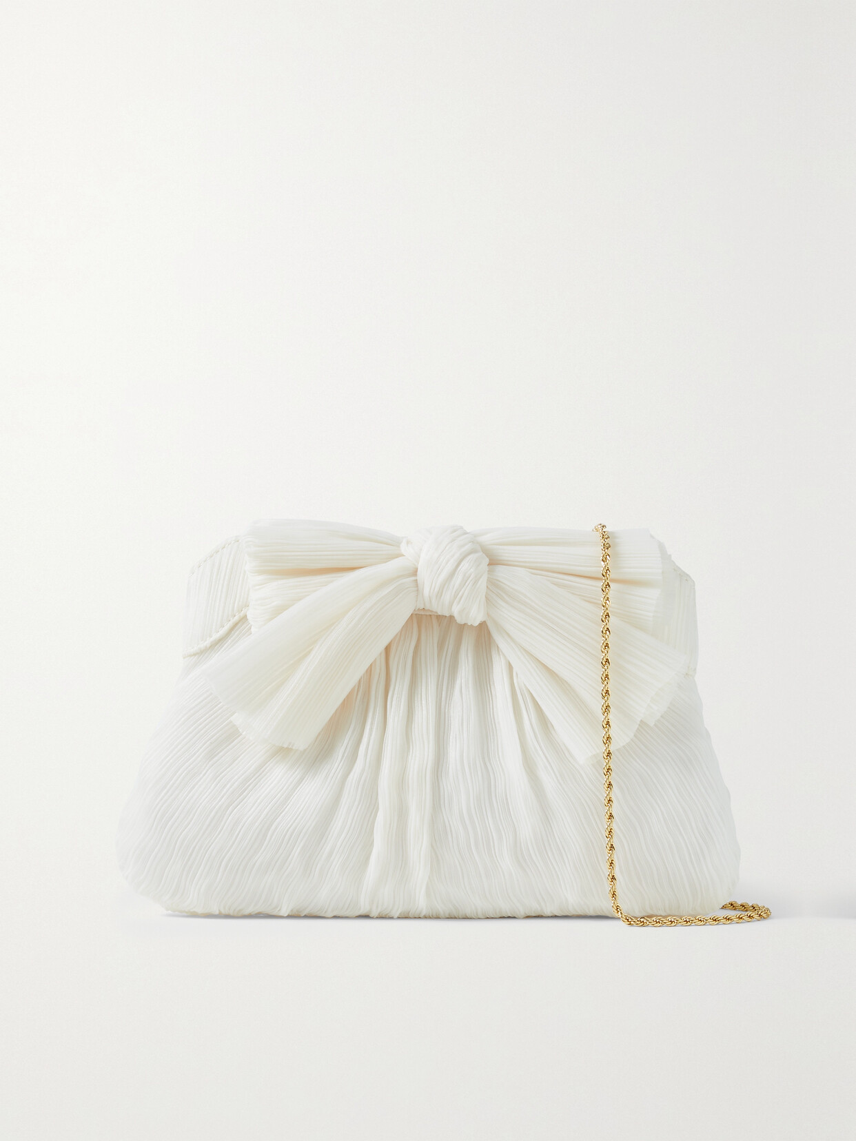 Shop Loeffler Randall Rayne Bow-embellished Plissé-organza Clutch In Off-white