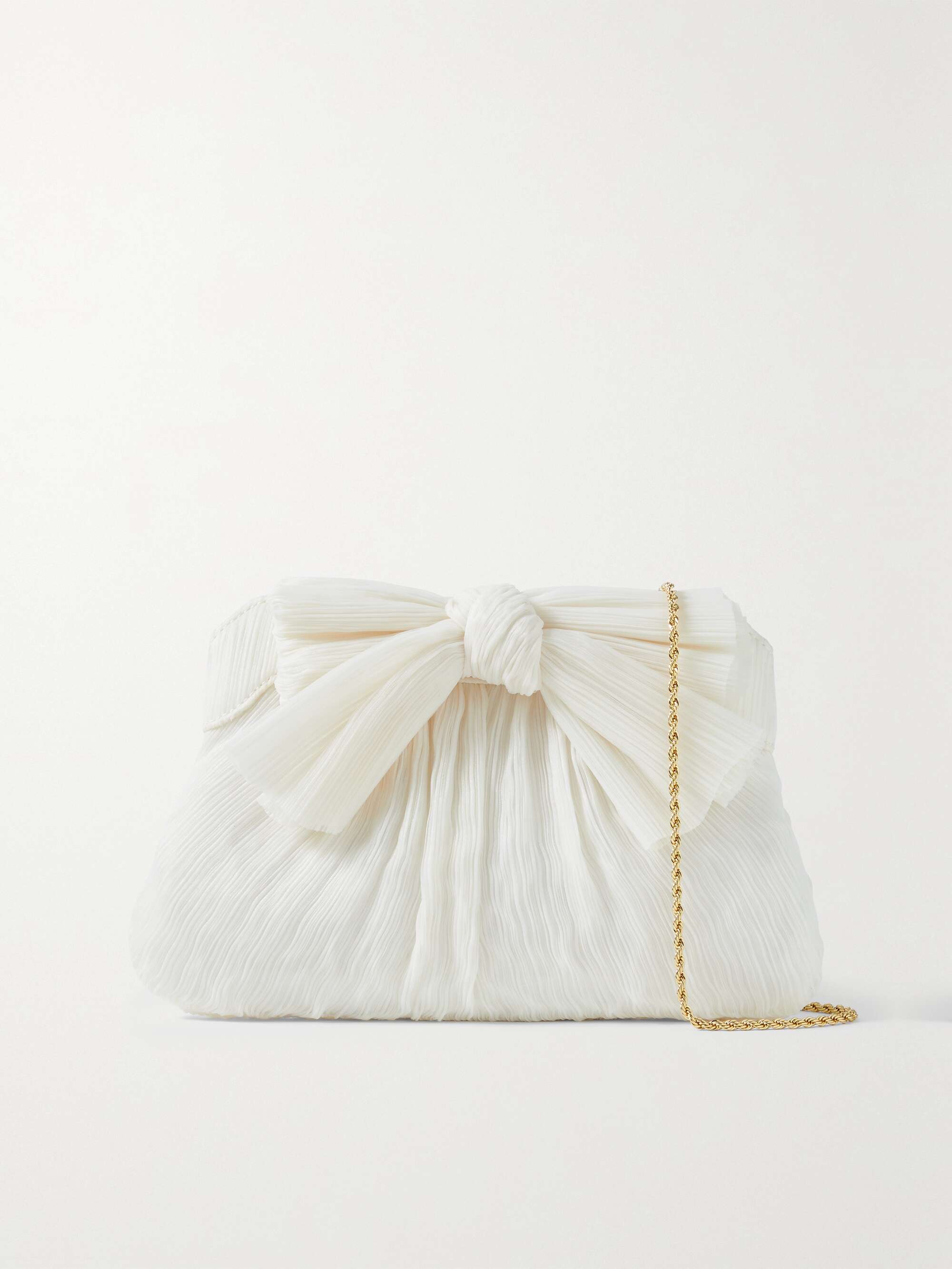 LOEFFLER RANDALL Rayne bow-embellished plissé-organza clutch | NET-A-PORTER