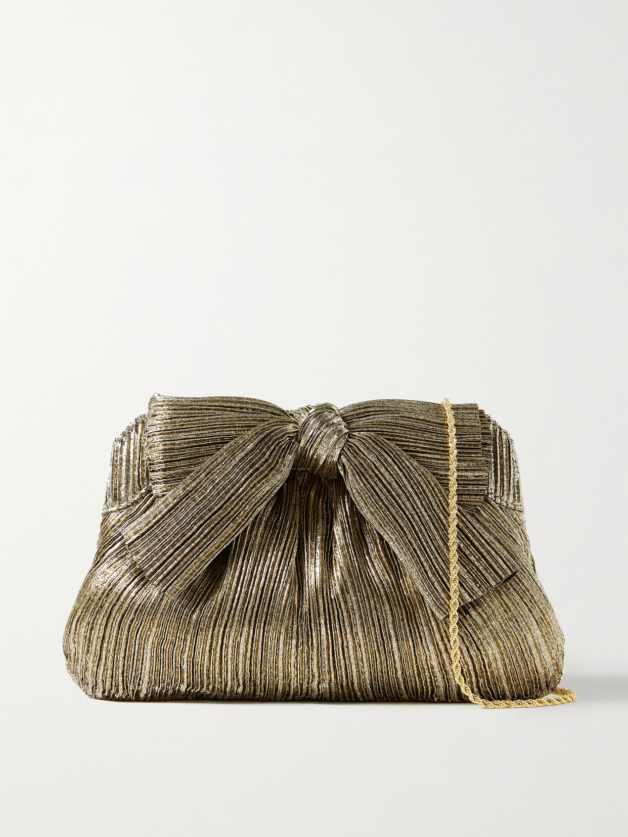 Loeffler Randall Rayne Bow-embellished Plissé-lamé Clutch In Gold