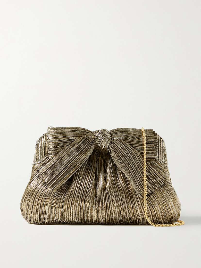 Loeffler Randall Rayne Bow-embellished Plissé-lamé Clutch