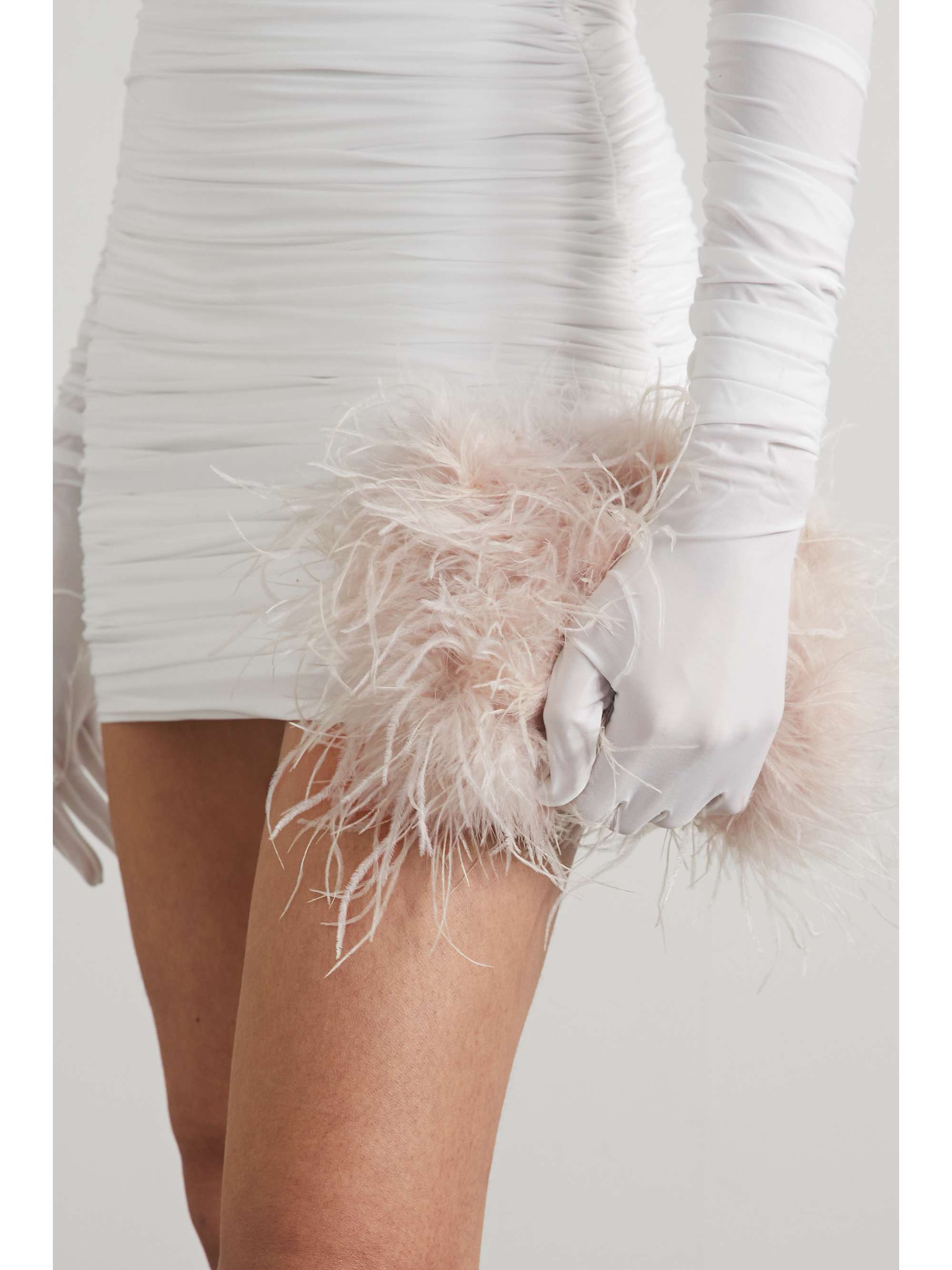 LOEFFLER RANDALL Zahara feather-trimmed satin shoulder bag