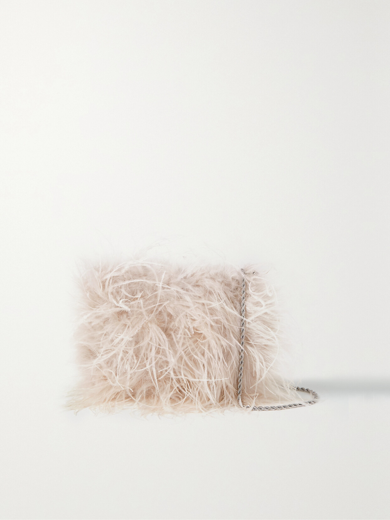 Loeffler Randall Zahara Feather-trimmed Satin Shoulder Bag In Ecru