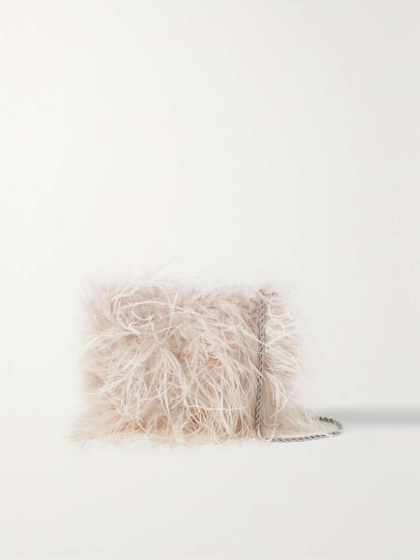 Loeffler Randall Zahara Feather-trimmed Satin Shoulder Bag