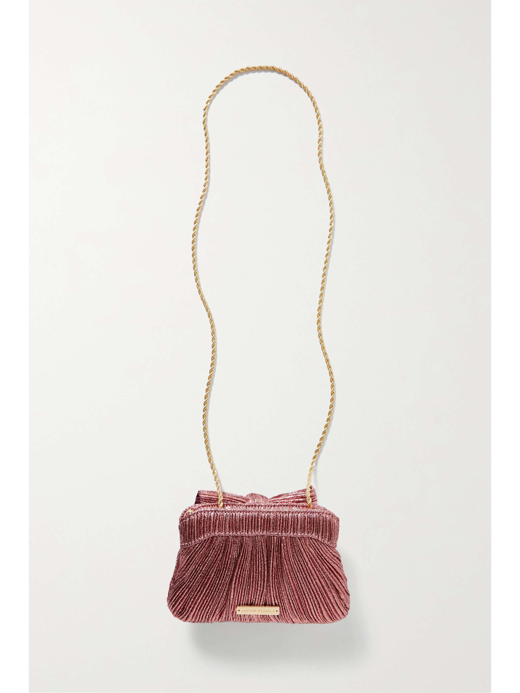 LOEFFLER RANDALL Rochelle bow-embellished plissé-lamé clutch