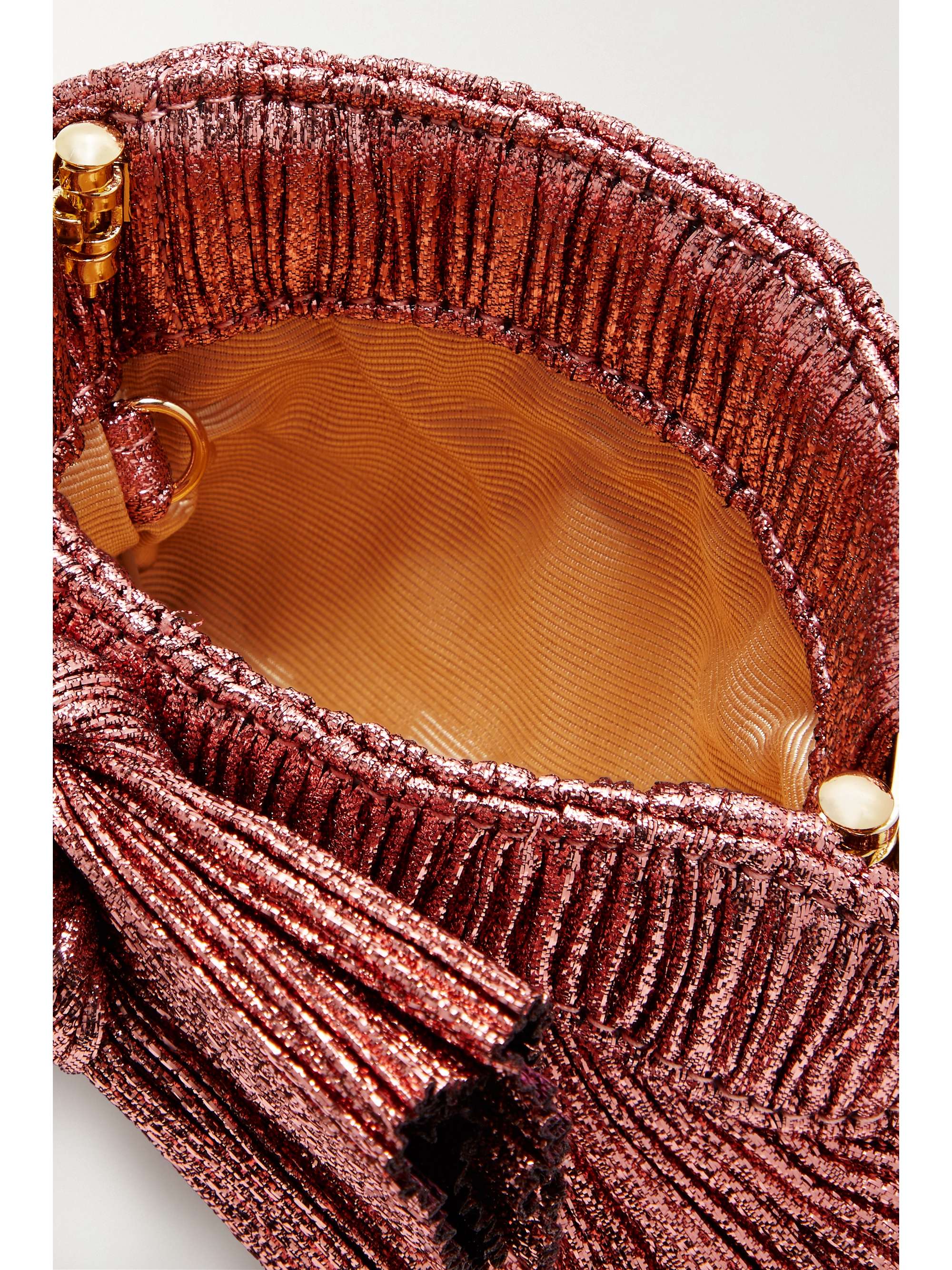 LOEFFLER RANDALL Rochelle bow-embellished plissé-lamé clutch