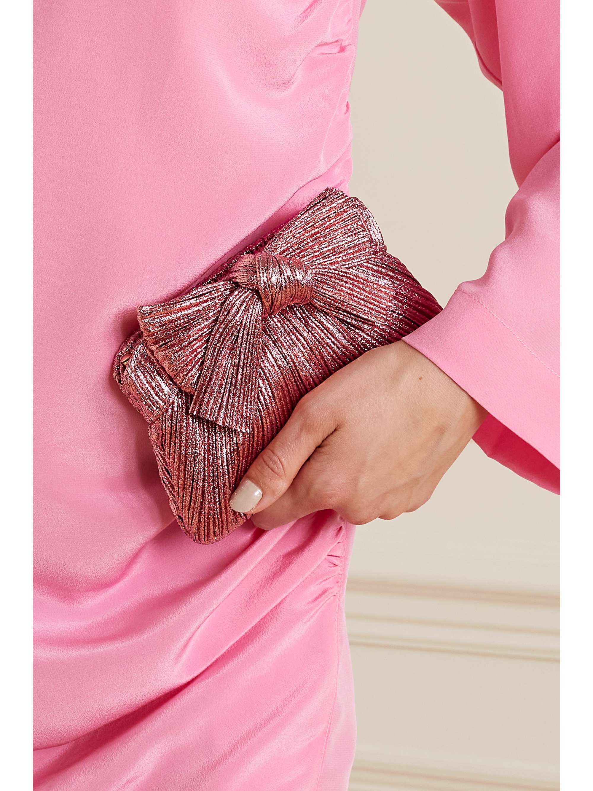LOEFFLER RANDALL Rochelle bow-embellished plissé-lamé clutch