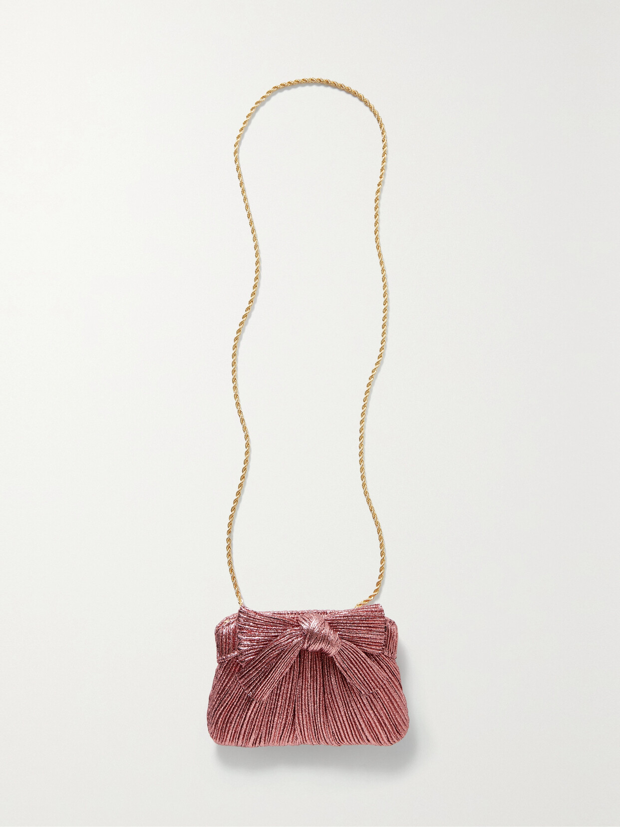 Loeffler Randall - Rochelle Bow-embellished Plissé-lamé Clutch - Pink