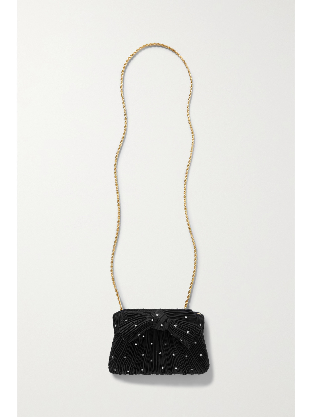 Loeffler Randall - Rochelle Bow And Crystal-embellished Plissé-faille Clutch - Black