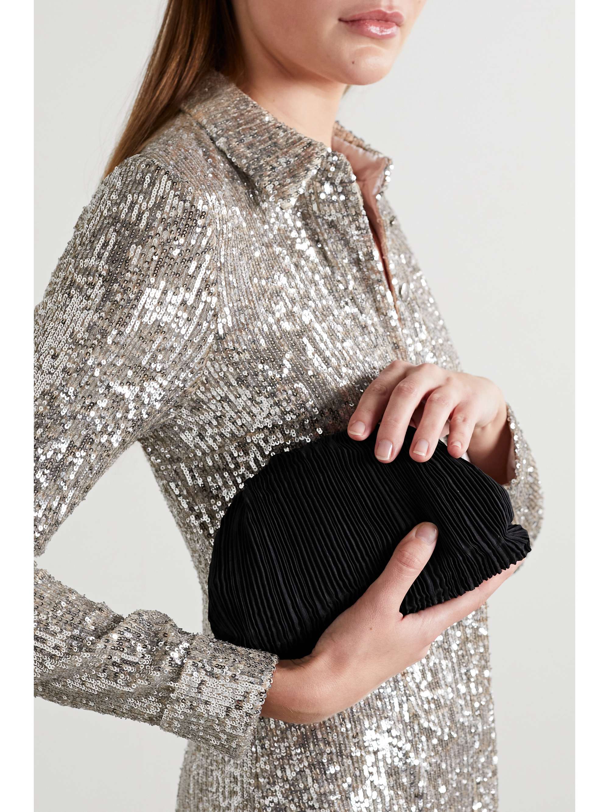 LOEFFLER RANDALL Baily plissé-shantung clutch