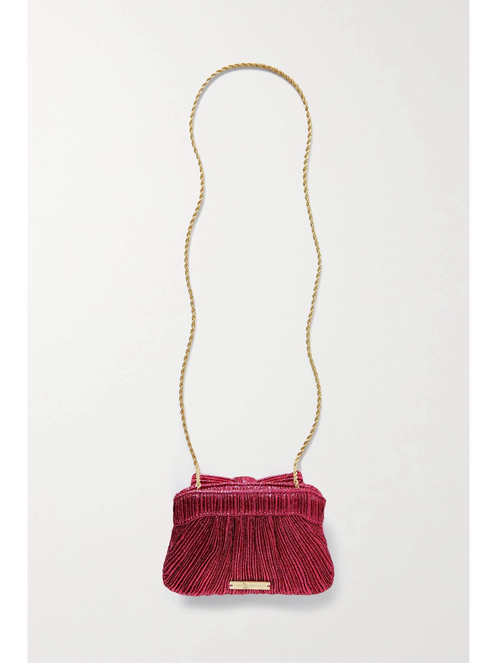LOEFFLER RANDALL Rochelle bow-embellished plissé-lamé clutch