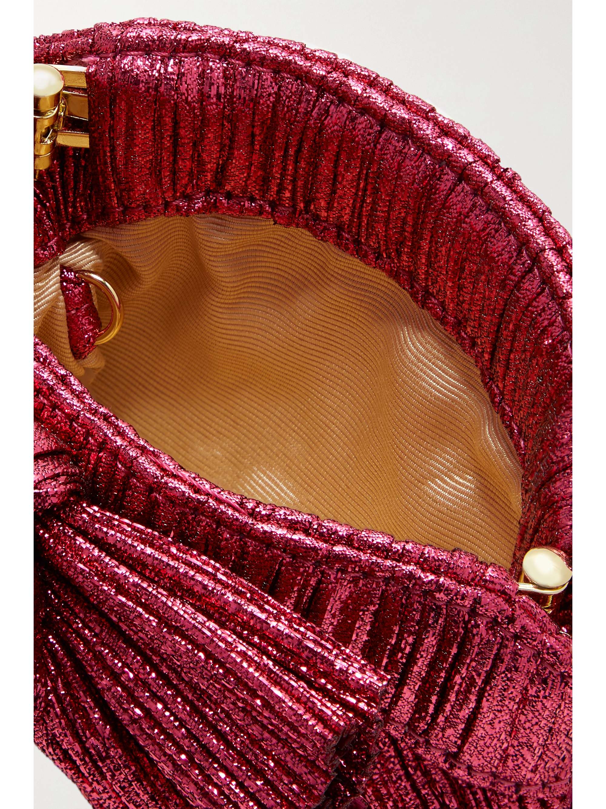 LOEFFLER RANDALL Rochelle bow-embellished plissé-lamé clutch