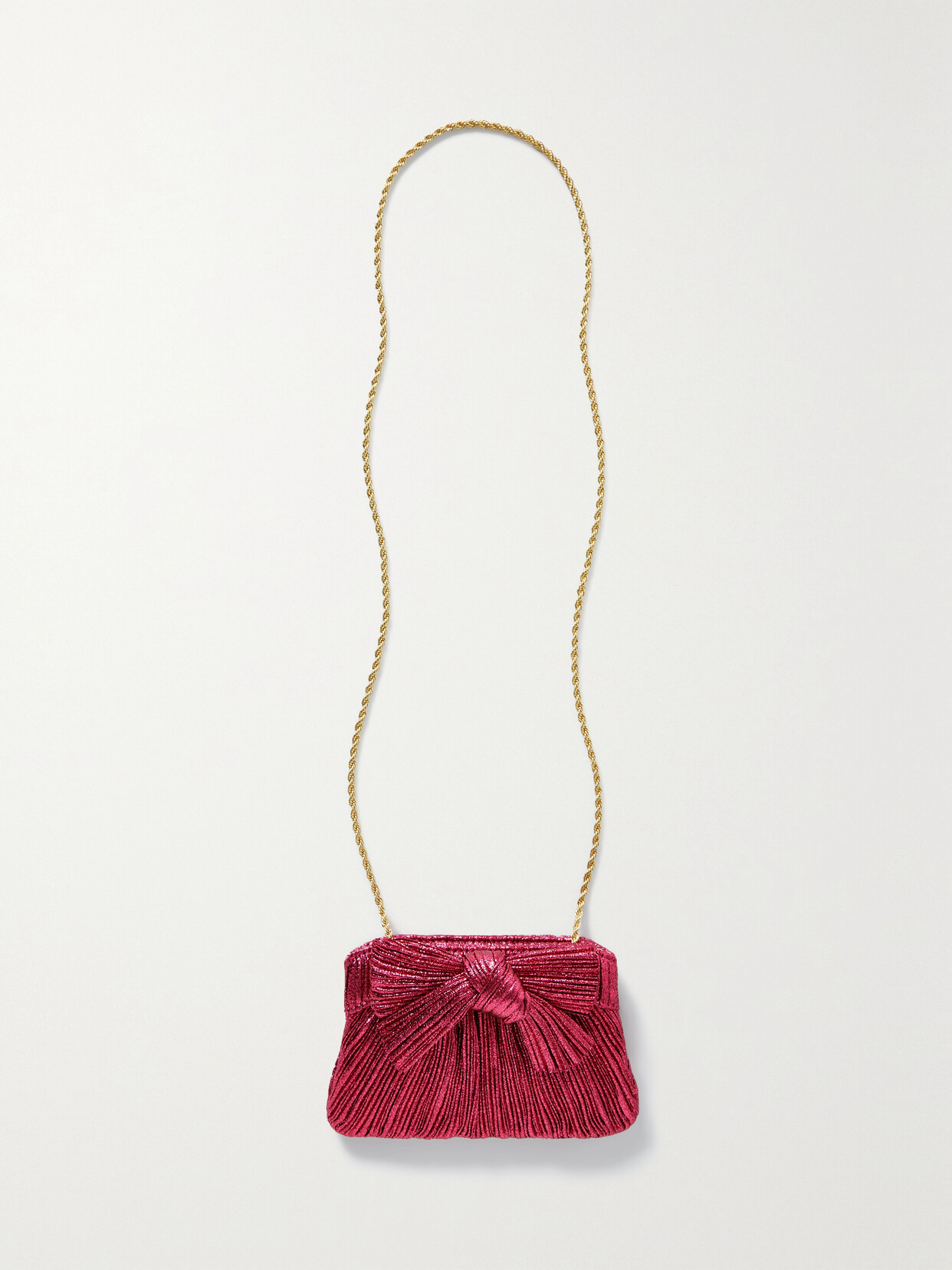 LOEFFLER RANDALL ROCHELLE BOW-EMBELLISHED PLISSÉ-LAMÉ CLUTCH