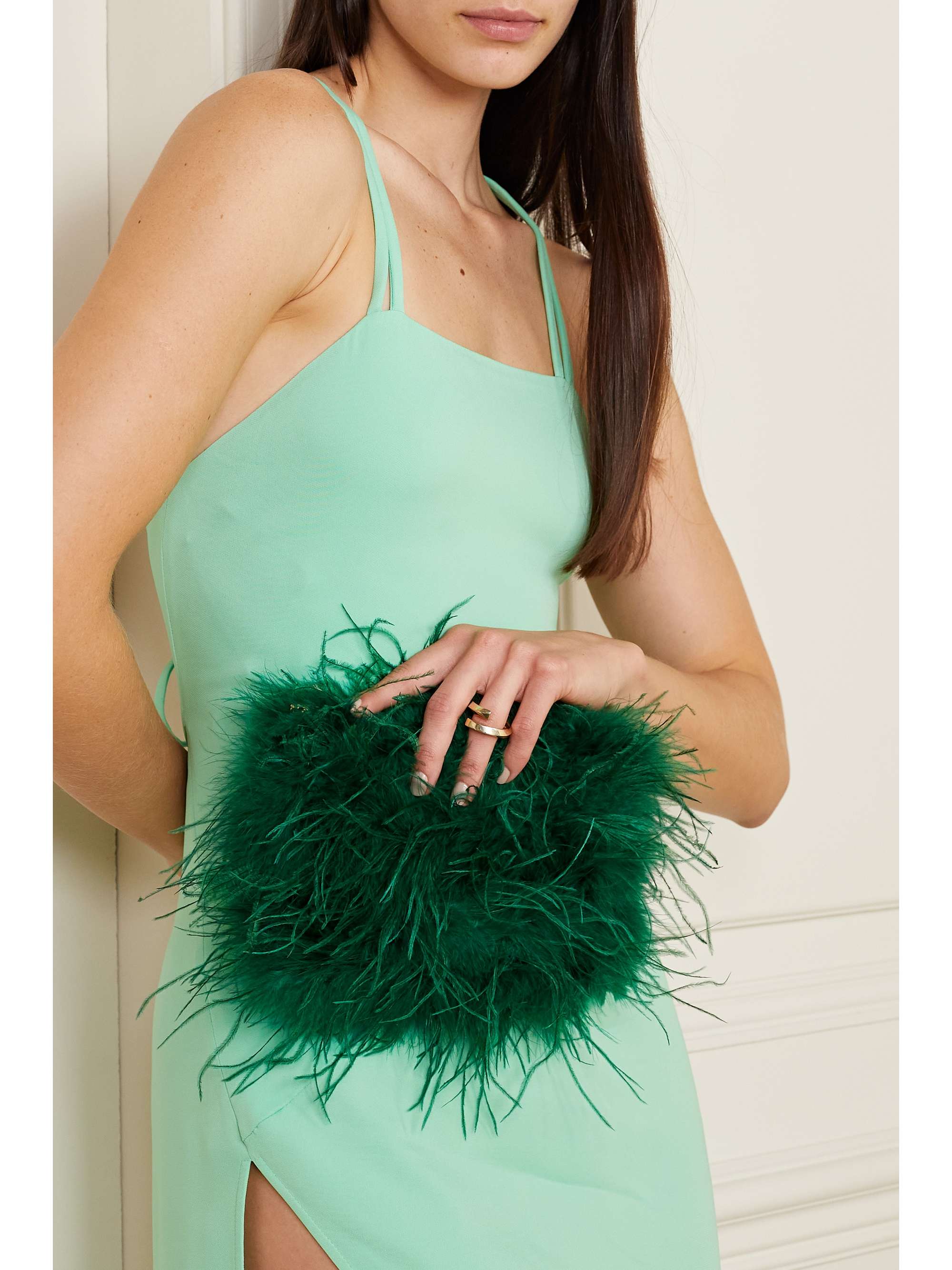 LOEFFLER RANDALL Zahara feather-trimmed satin shoulder bag