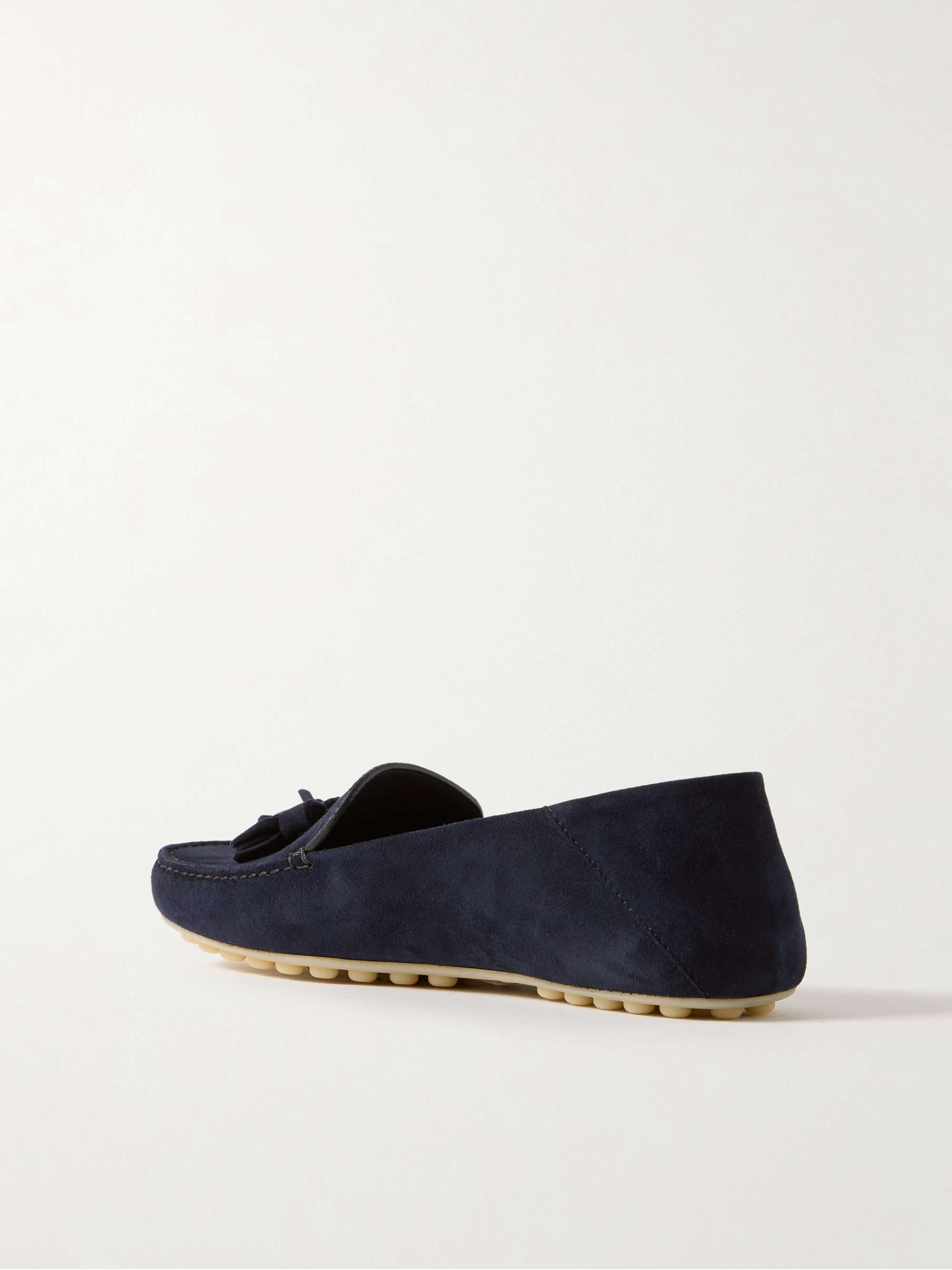 LORO PIANA Tasseled suede collapsible-heel loafers