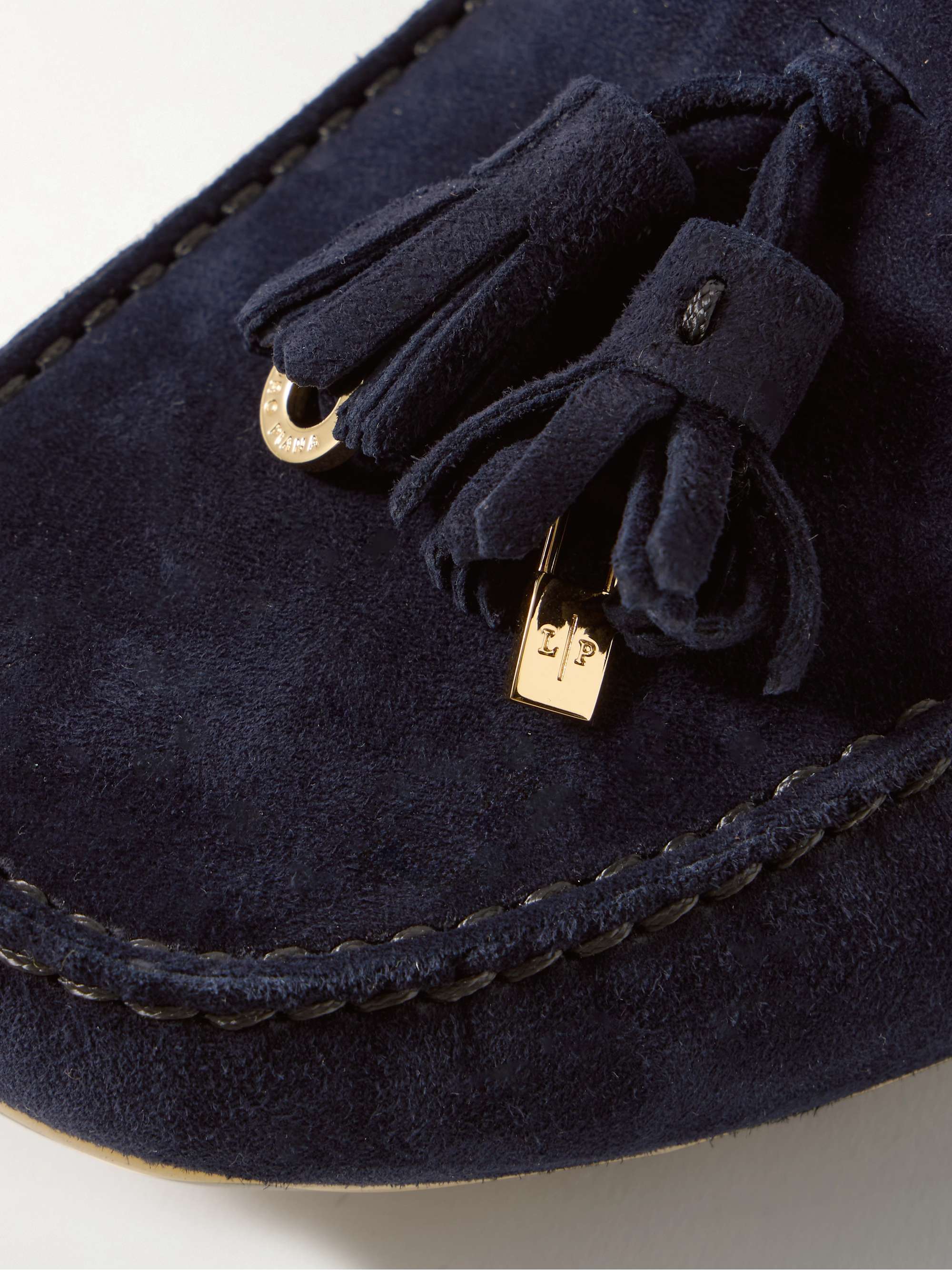 LORO PIANA Tasseled suede collapsible-heel loafers