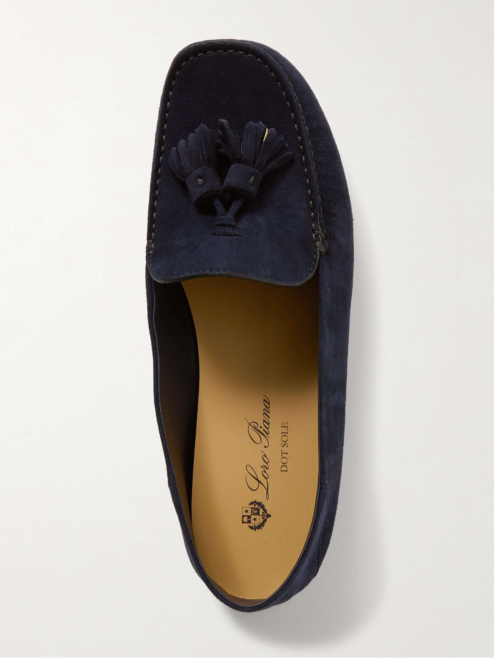 LORO PIANA Tasseled suede collapsible-heel loafers