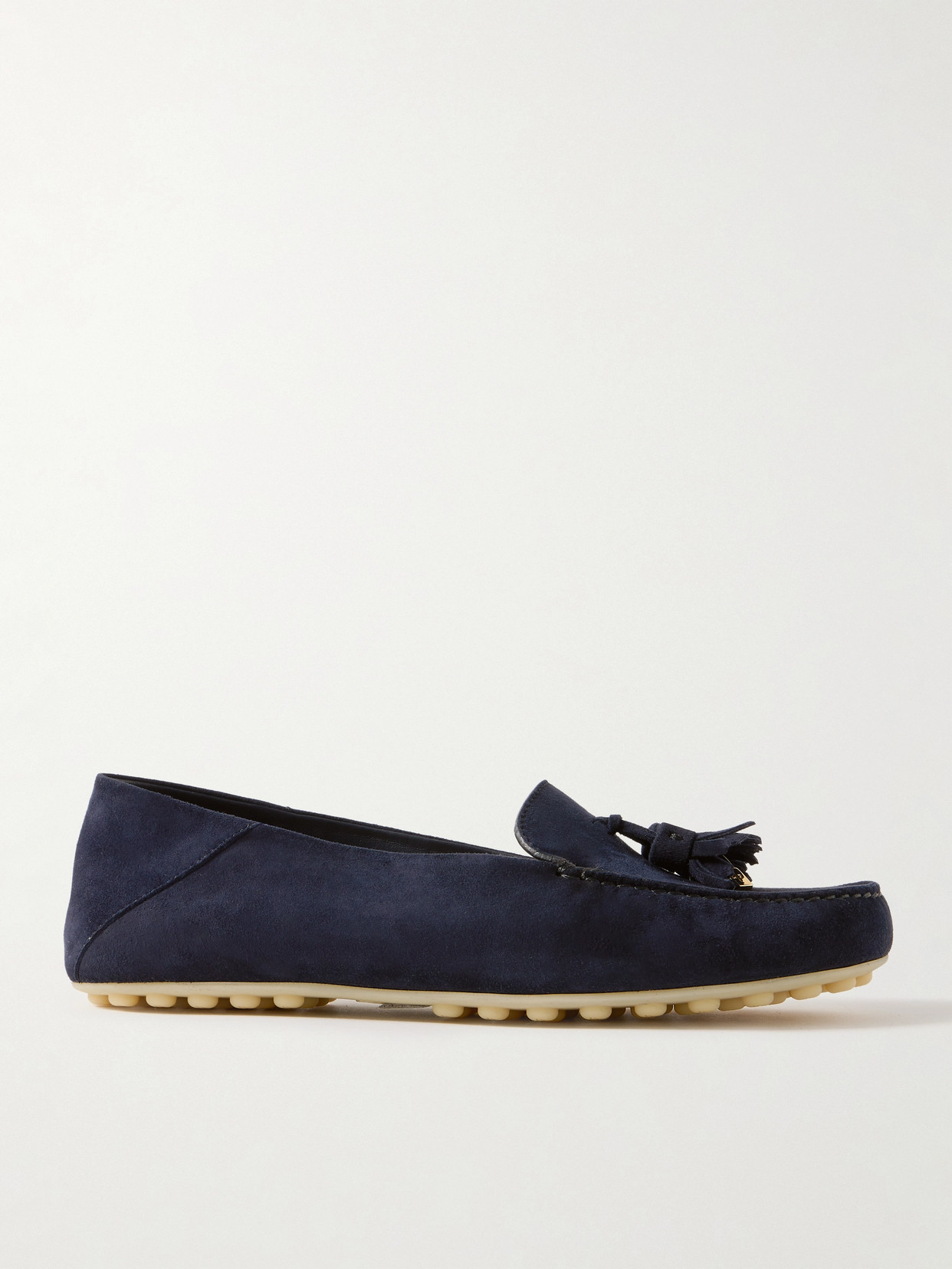 Loro Piana Tasseled Suede Collapsible-heel Loafers In Blue