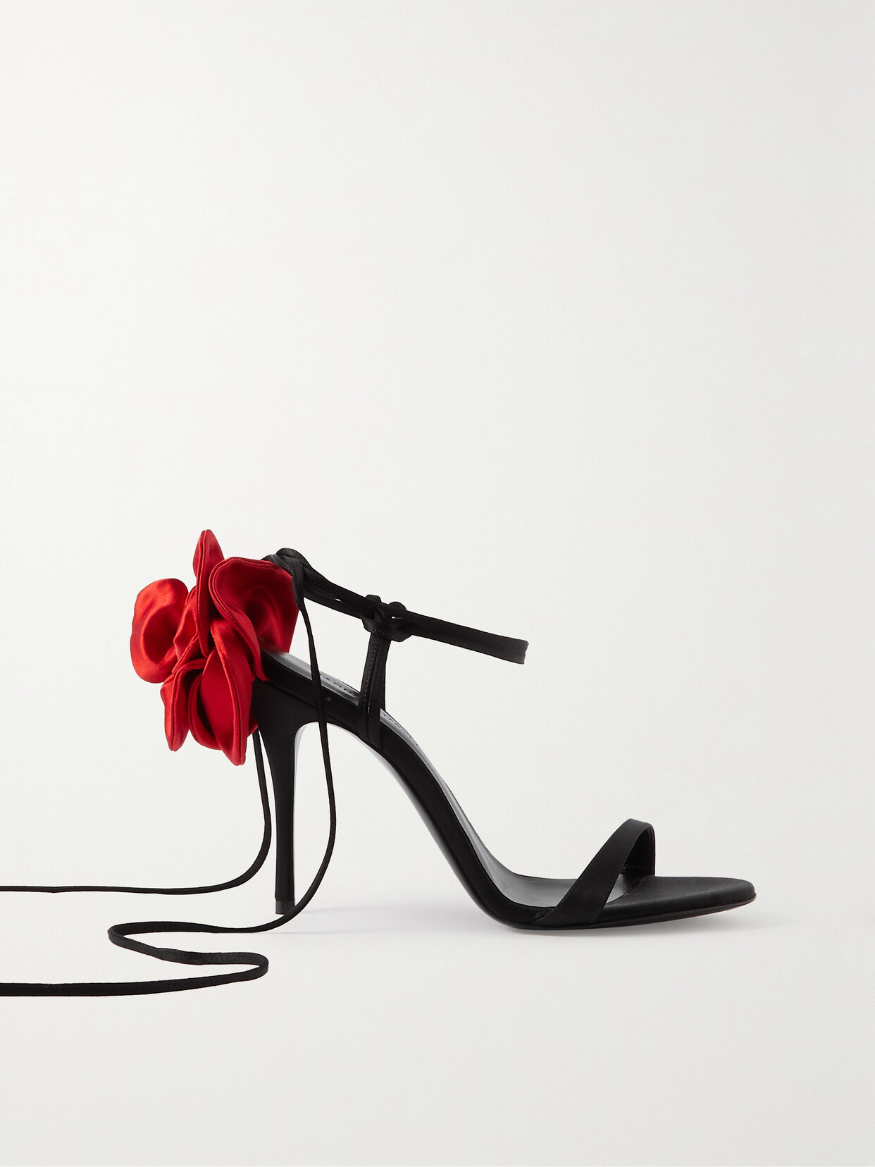 Magda Butrym - Appliquéd Lace-up Satin Sandals - Black