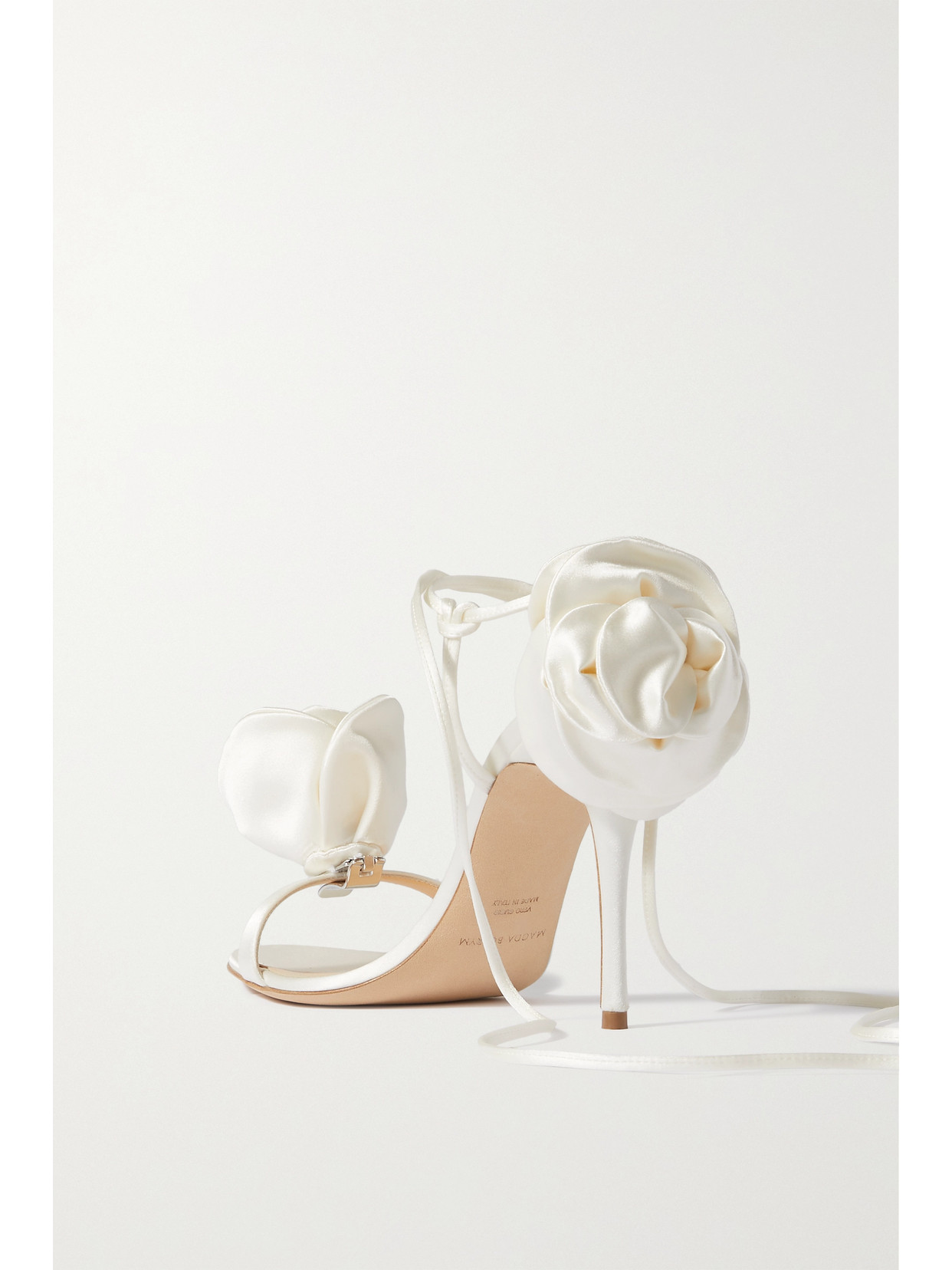 Shop Magda Butrym Appliquéd Satin Sandals In Ivory