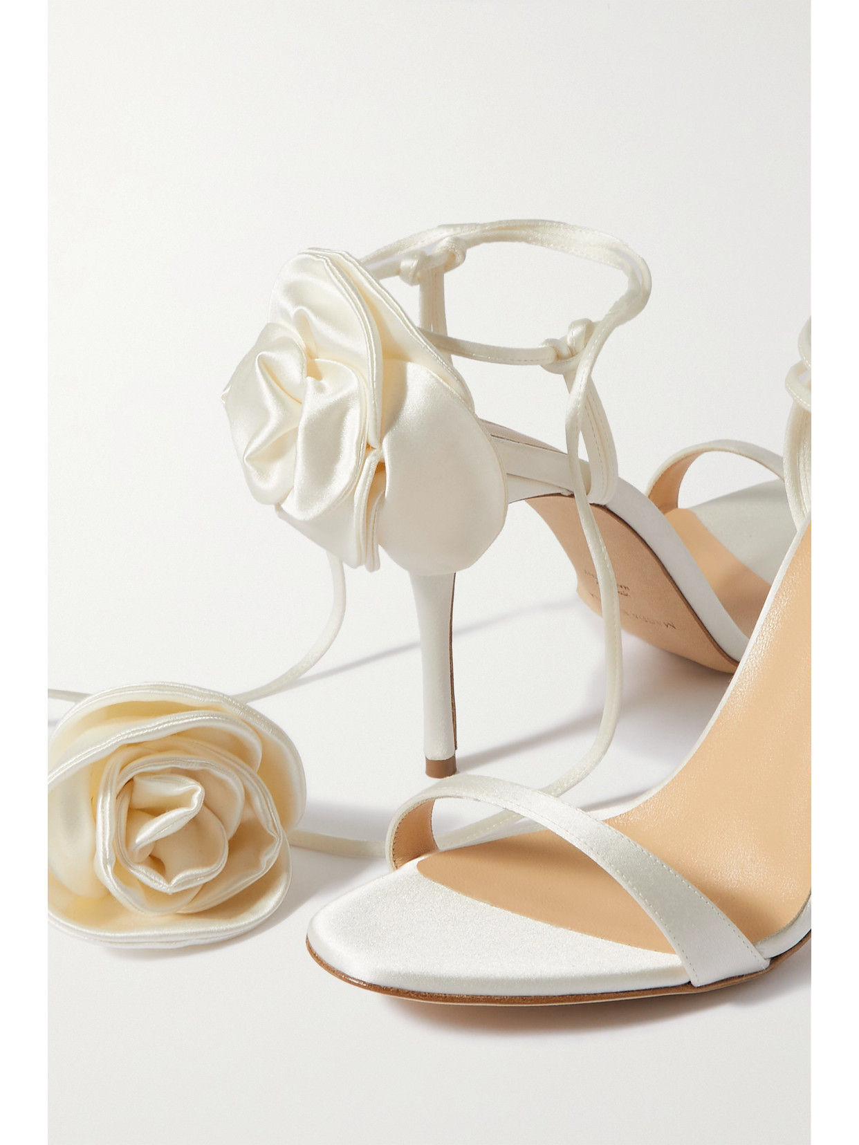 Shop Magda Butrym Appliquéd Satin Sandals In Ivory