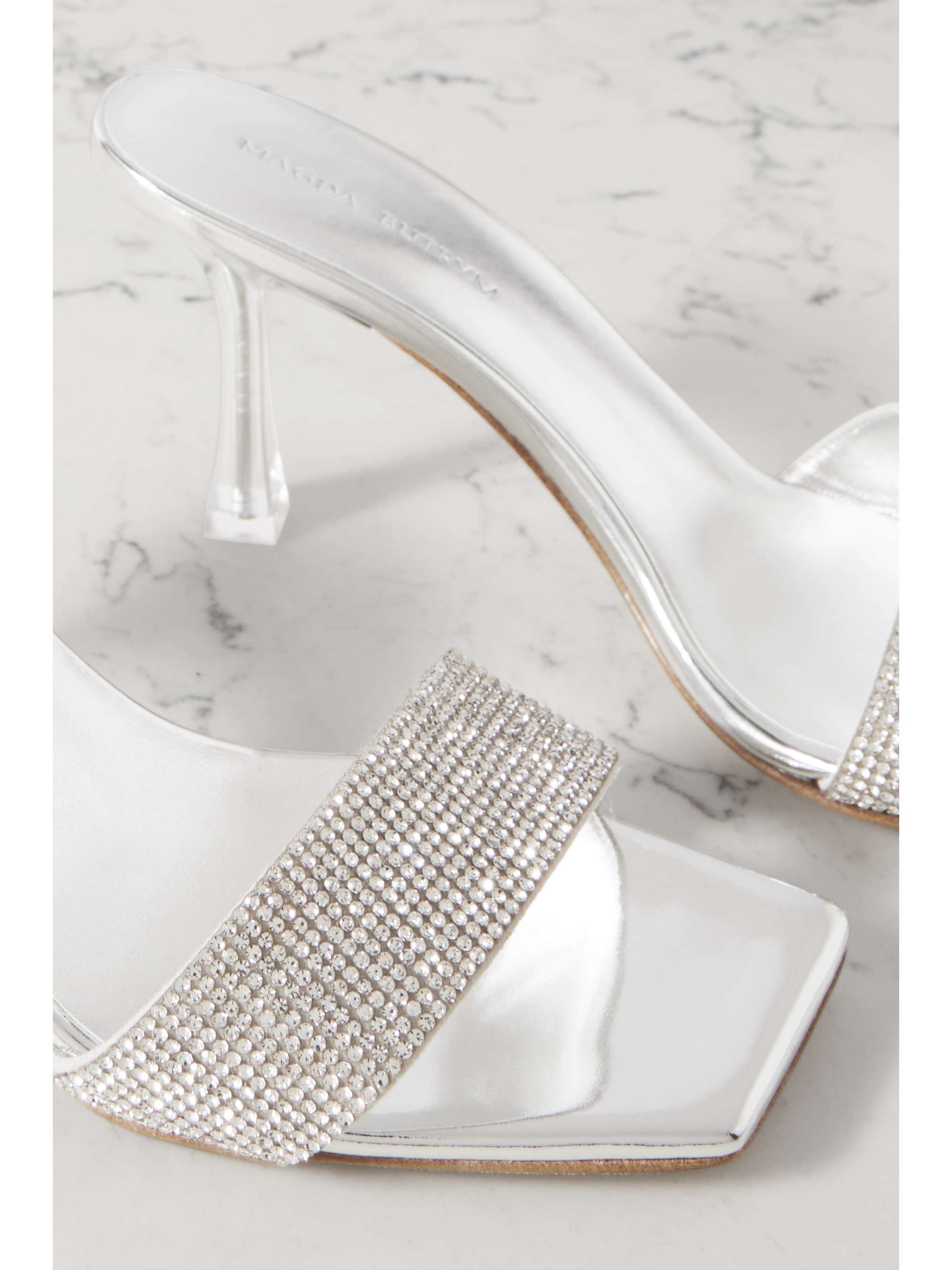 MAGDA BUTRYM Crystal-embellished metallic leather mules