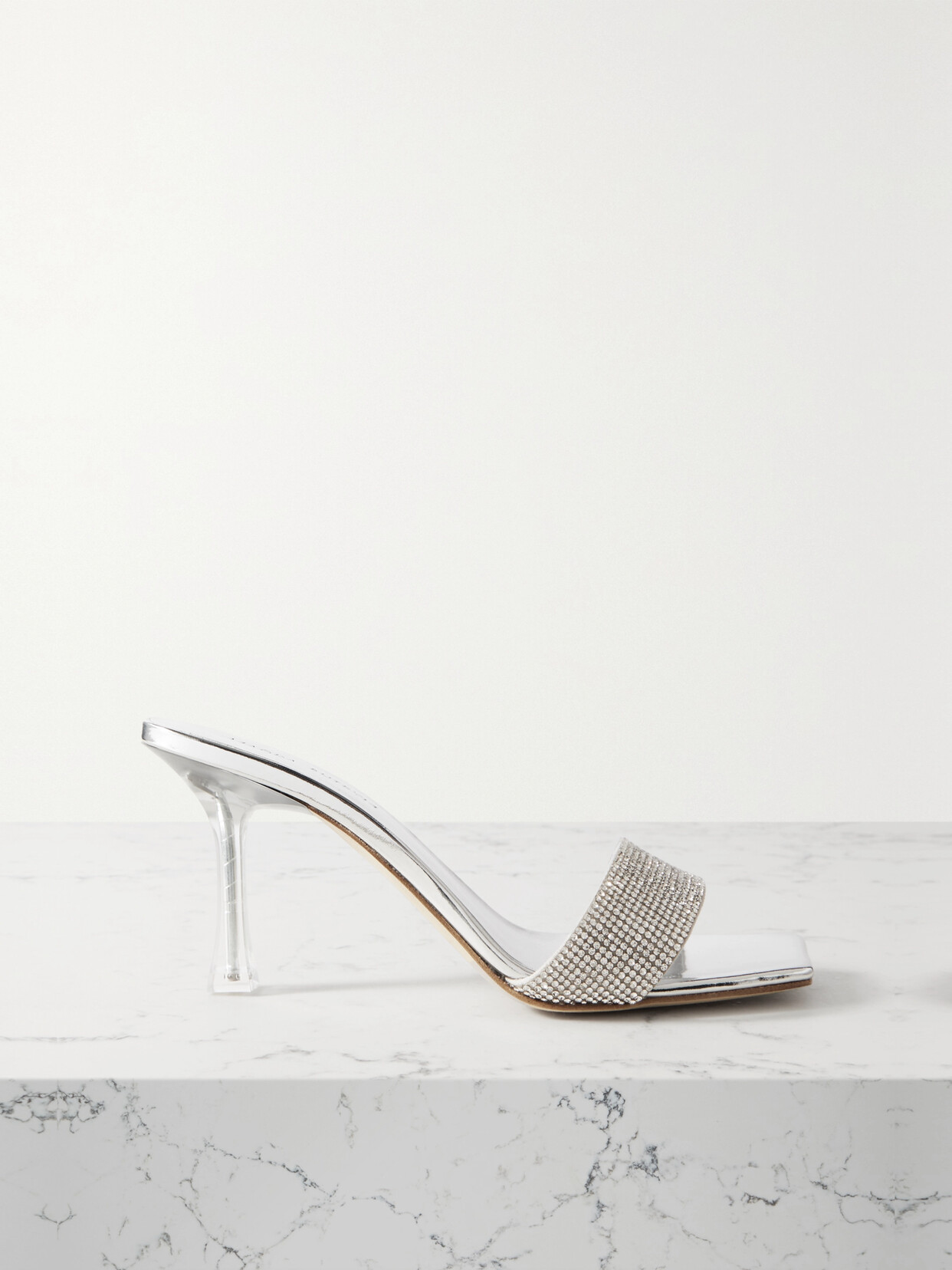 Magda Butrym - Crystal-embellished Metallic Leather Mules - Silver