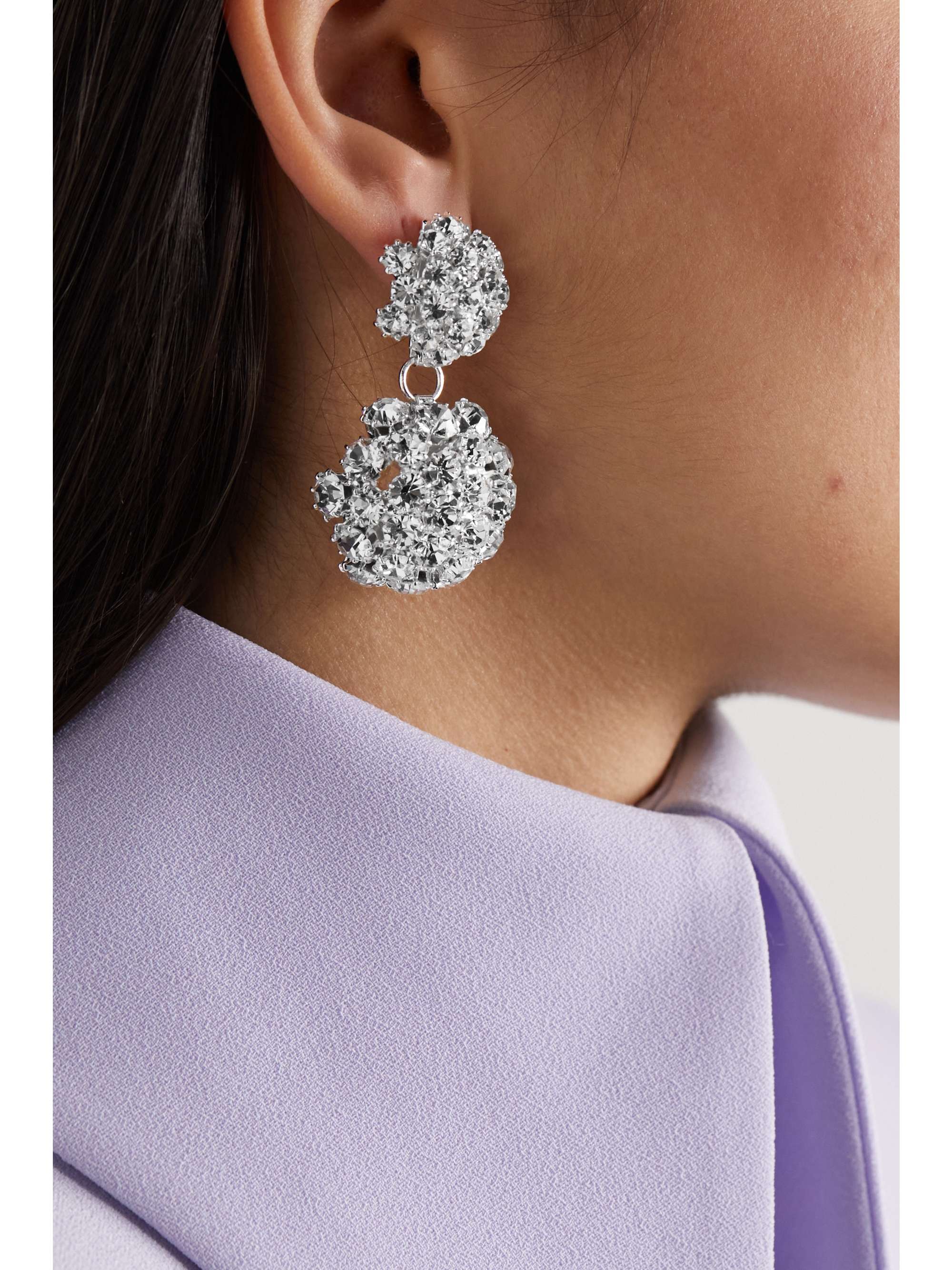 MAGDA BUTRYM Silvertone crystal clip earrings NETAPORTER