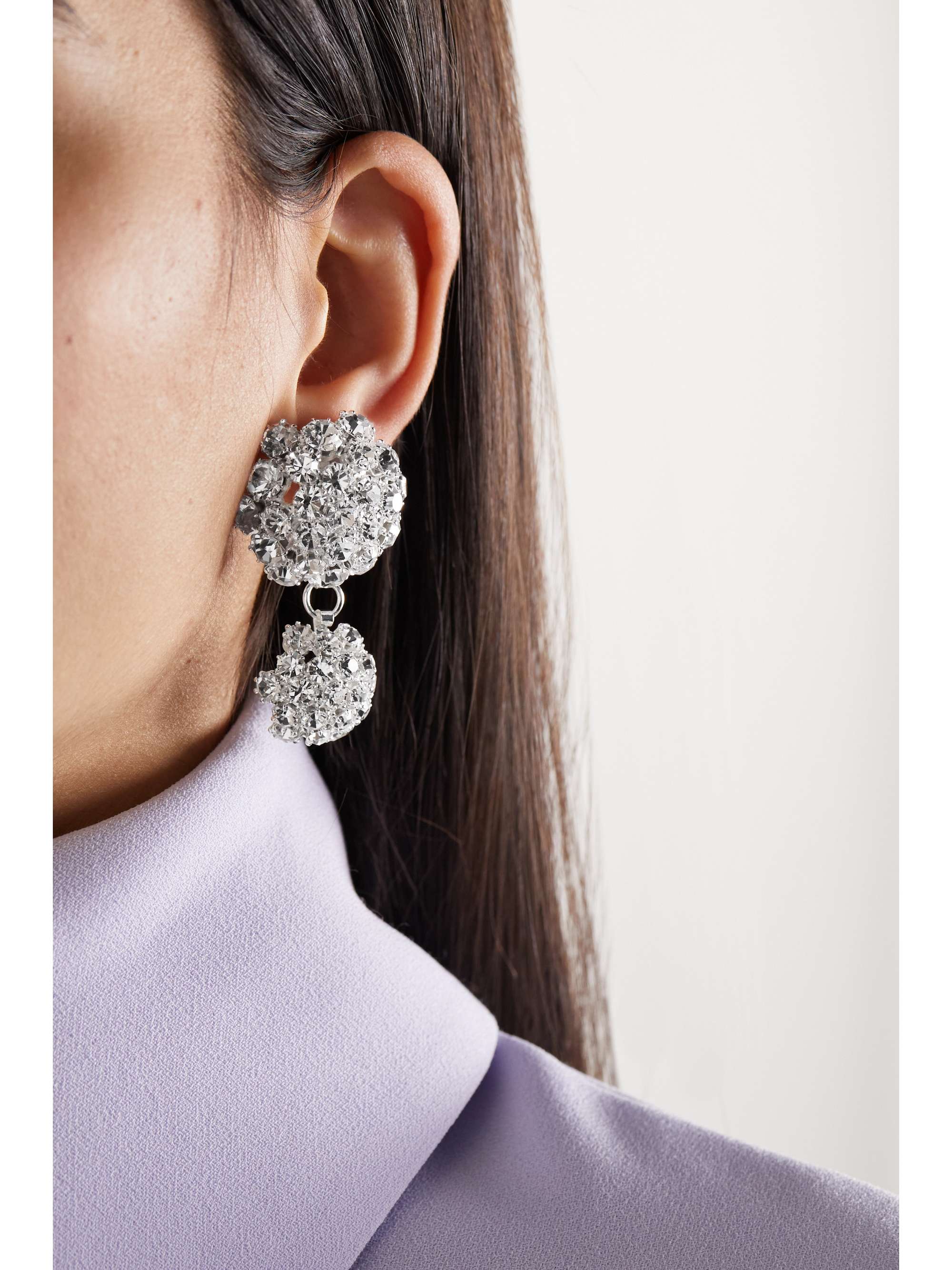MAGDA BUTRYM Silvertone crystal clip earrings NETAPORTER