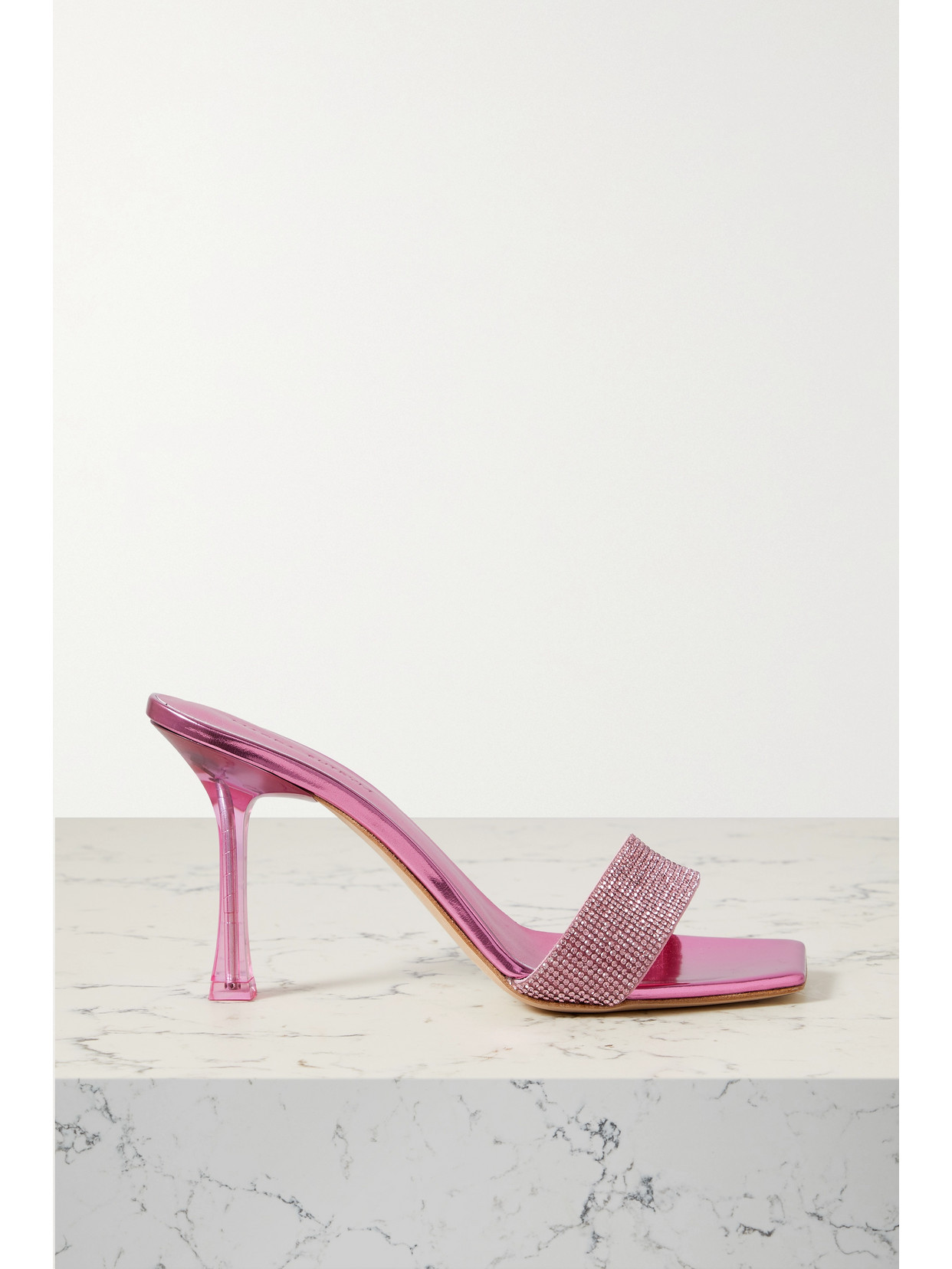 Magda Butrym Crystal-embellished Metallic Leather Mules - Pink