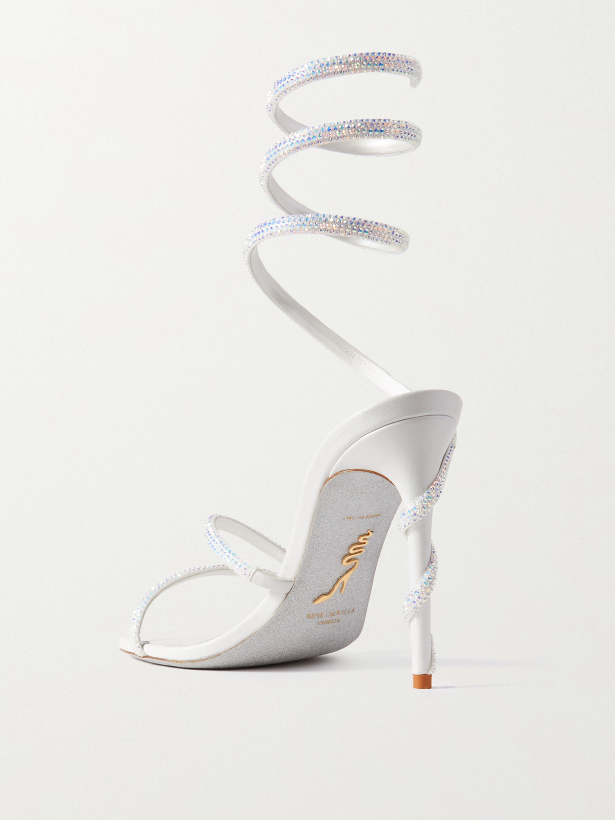 René Caovilla Margot Crystal-embellished Satin Sandals In Ivory