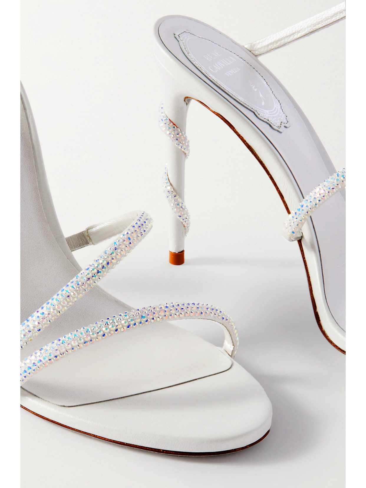 René Caovilla Margot Crystal-embellished Satin Sandals In Ivory
