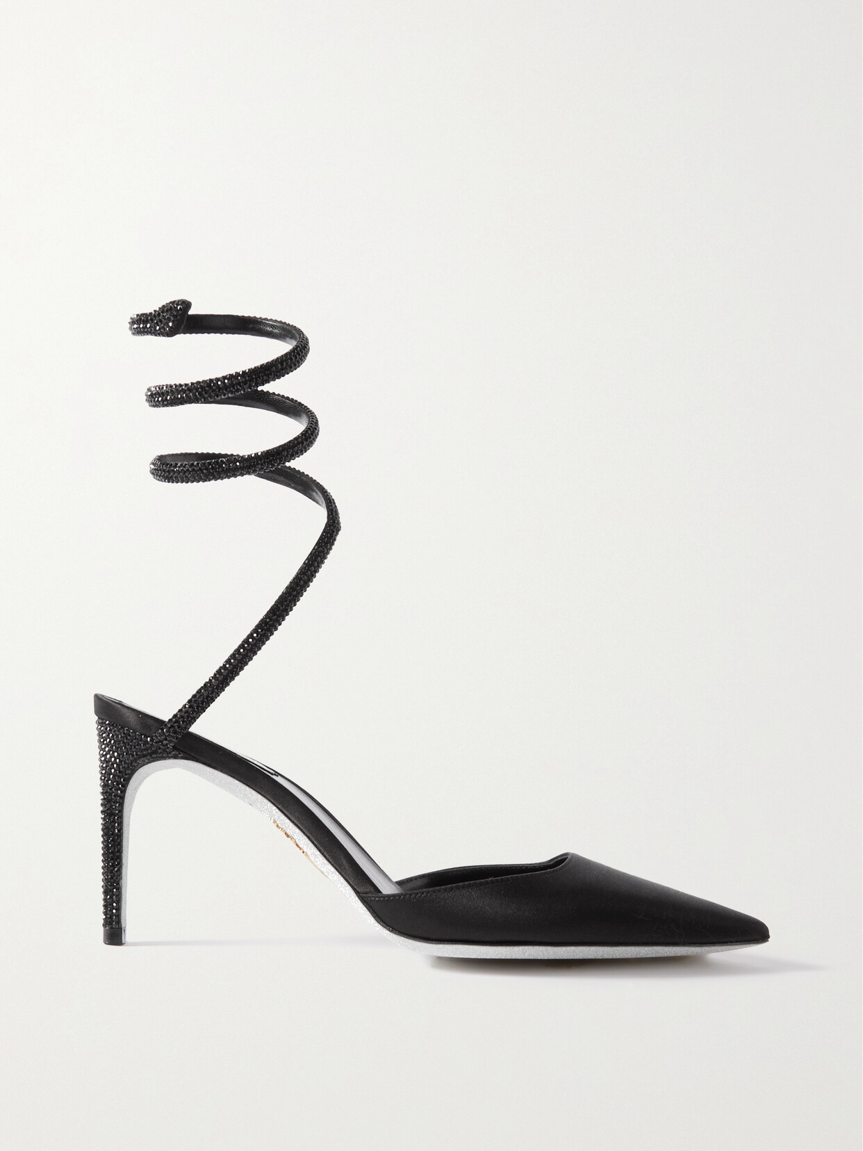 René Caovilla Crystal-embellished Satin Sandals - Black