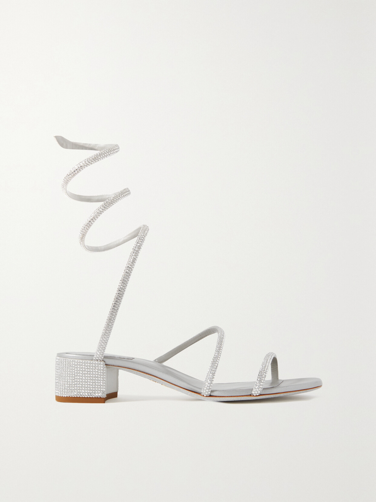 Shop René Caovilla Cleo Crystal-embellished Satin Sandals In Silver