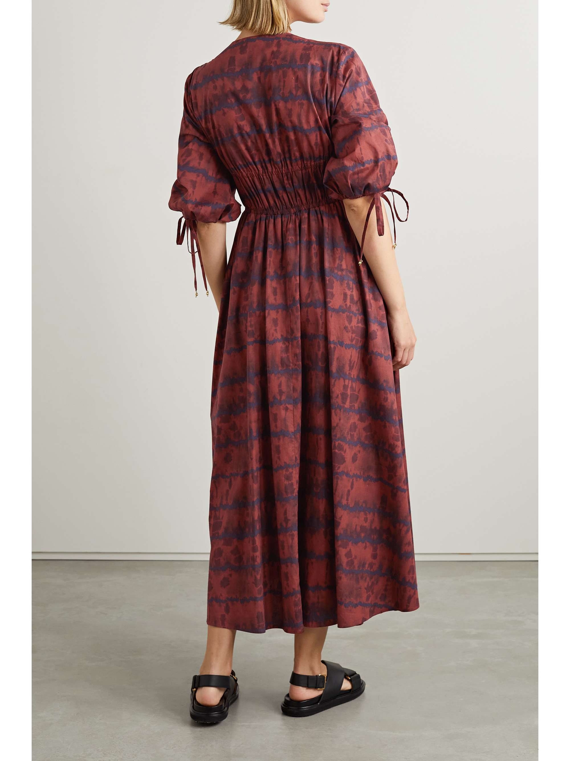 ALTUZARRA Donrine embellished ruched tie-dyed cotton-blend poplin midi dress